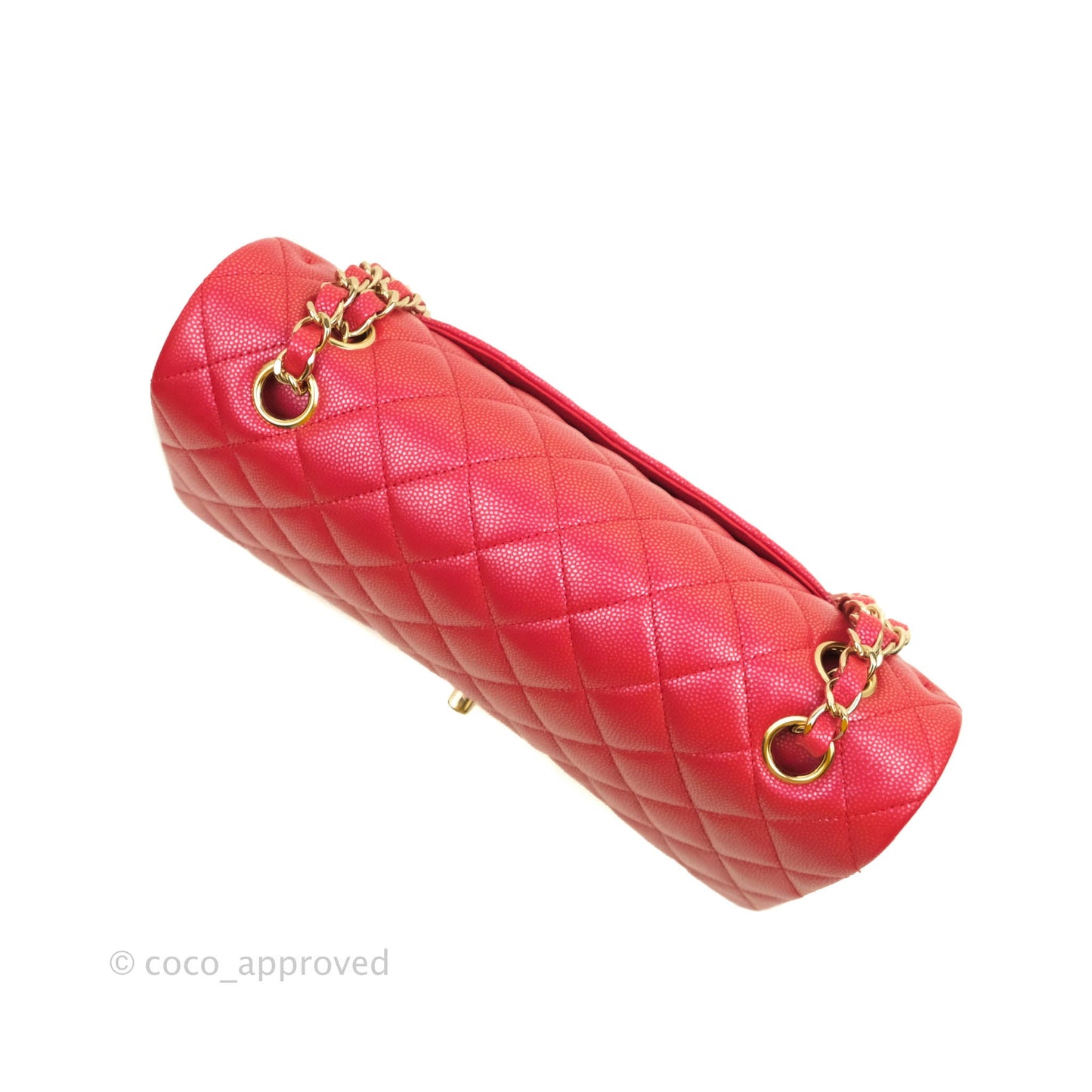 Chanel Classic M/L Medium Double Flap Iridescent Red Caviar Gold Hardware 21S