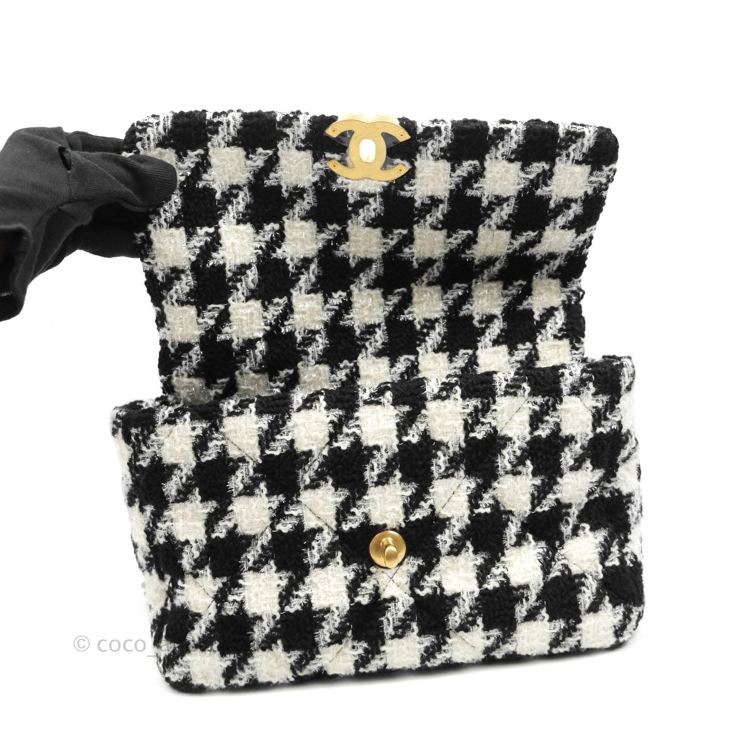 Chanel 19 Medium Tweed Houndstooth Black & White Mixed Hardware