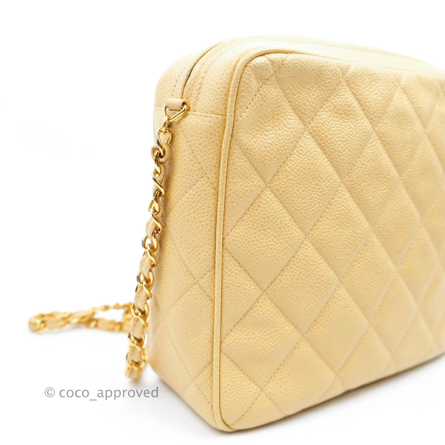 Chanel Vintage CC Large Square Camera Bag Beige Caviar 24K Gold Hardware