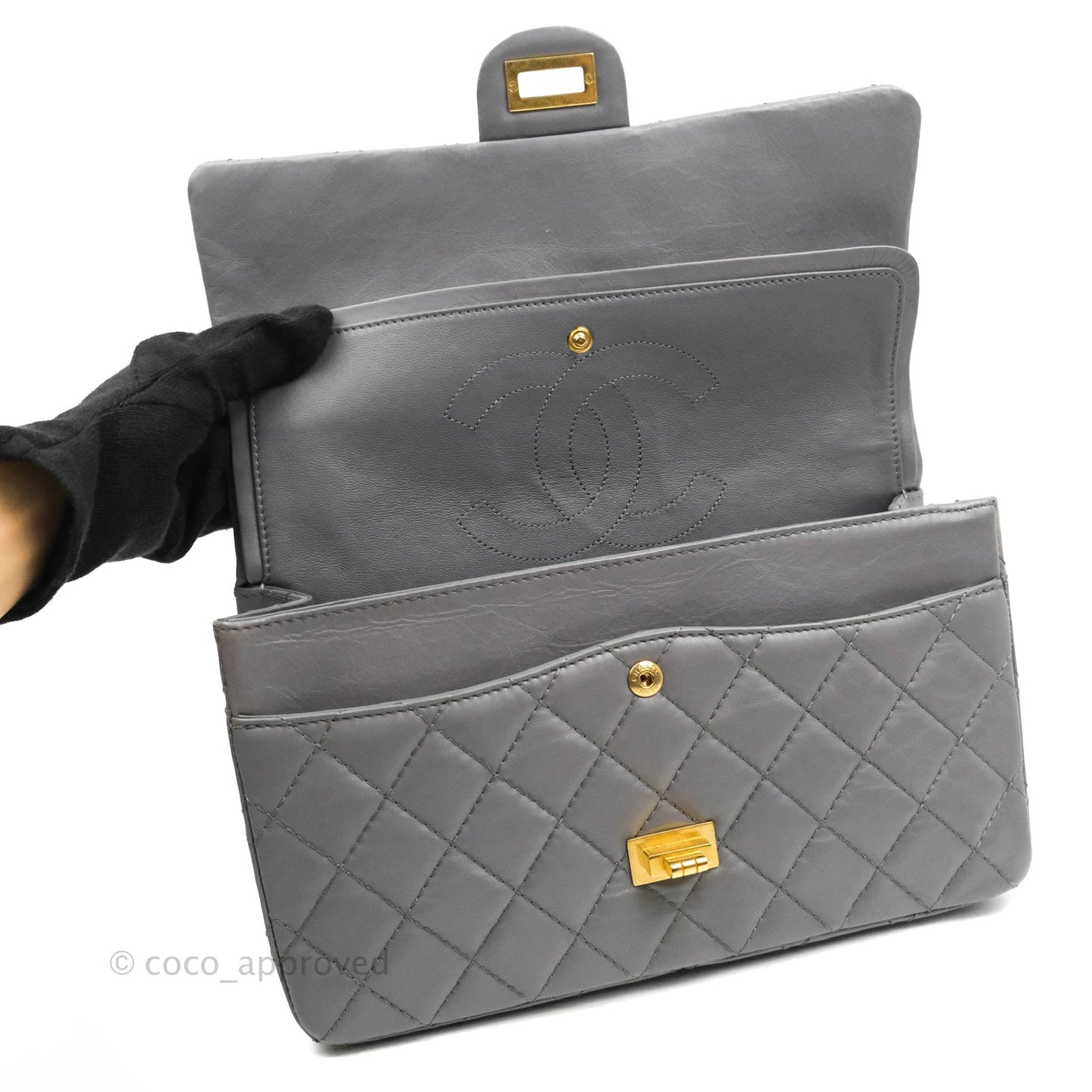 Chanel Quilted Reissue 226 Flap Grey Calfskin Aged Gold Hardware
