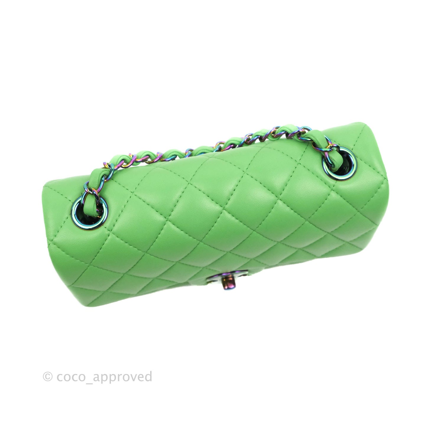Chanel Mini Rectangular Green Lambskin Rainbow Hardware
