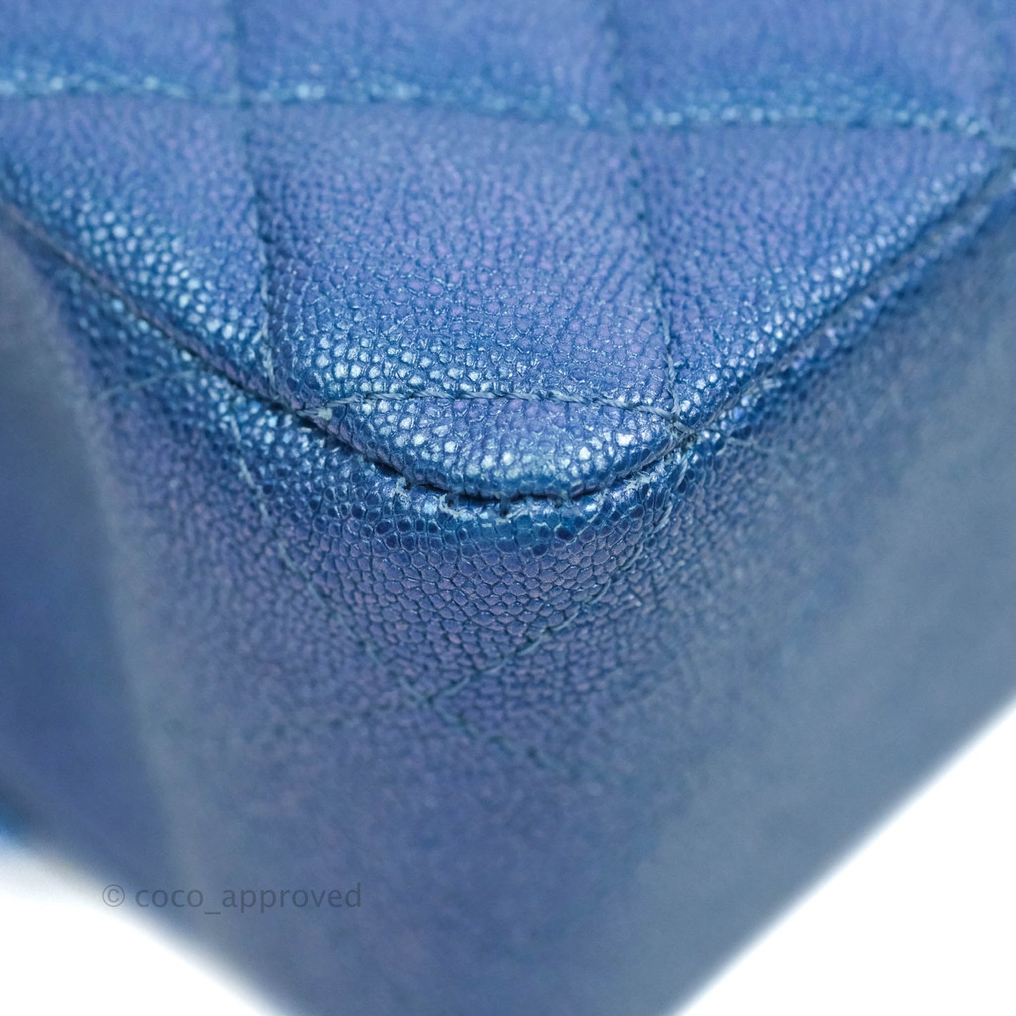 Chanel Quilted M/L Medium Double Flap Iridescent Blue Caviar Gold Hardware 19S