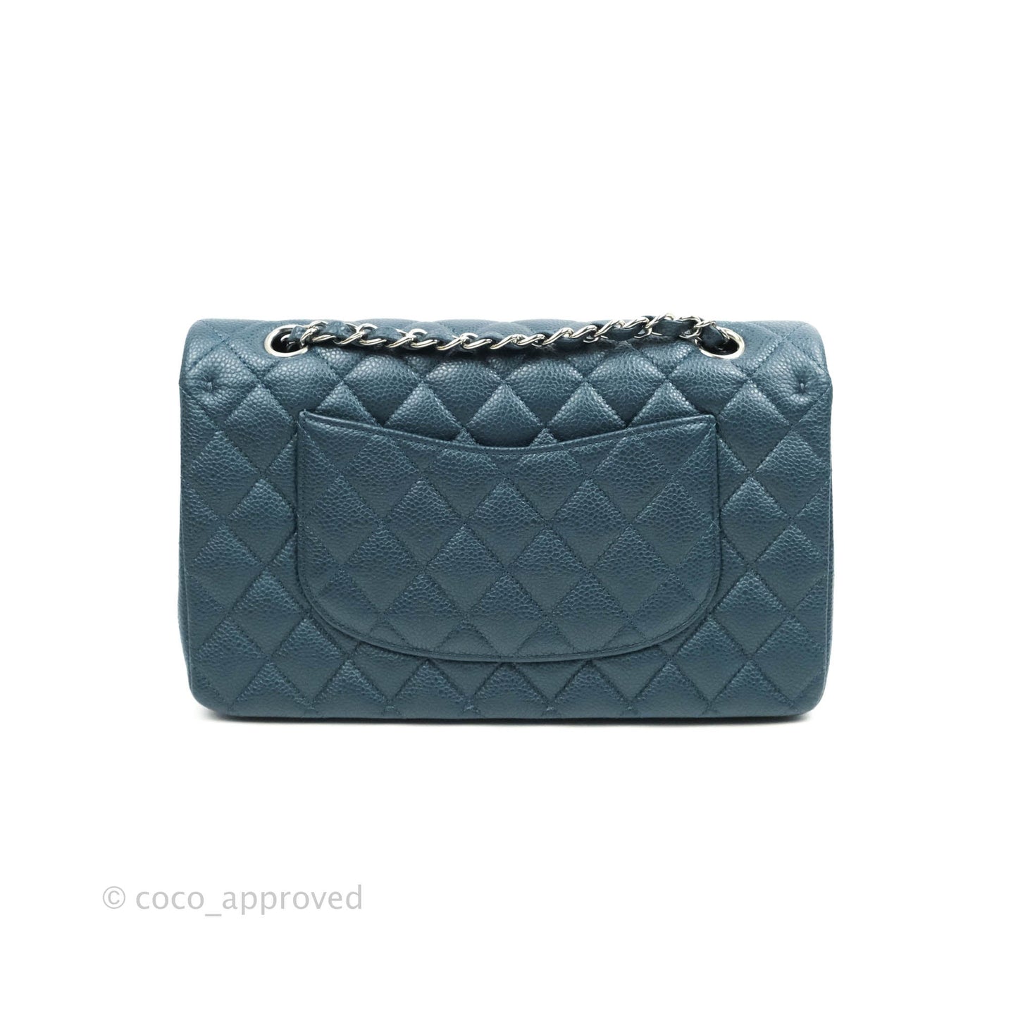 Chanel Classic M/L Medium Double Flap Pearly Blue Caviar Silver Hardware