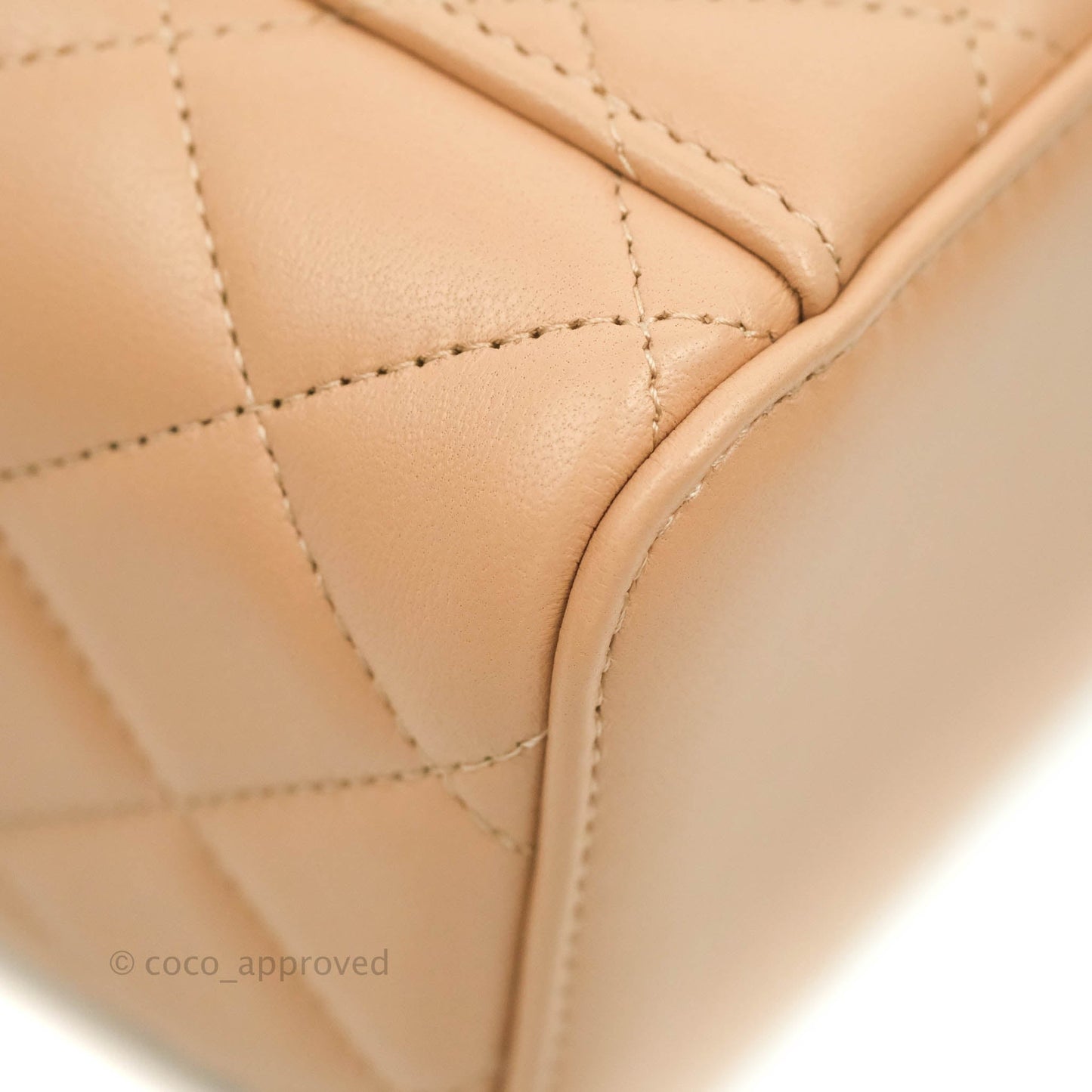 Chanel Classic Vanity Rectangular Top Handle With Chain Beige Lambskin Aged Gold Hardware