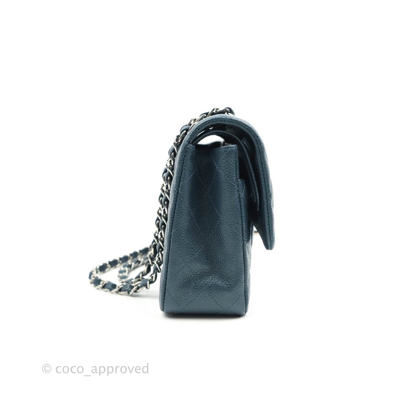 Chanel Classic M/L Medium Double Flap Pearly Blue Caviar Silver Hardware