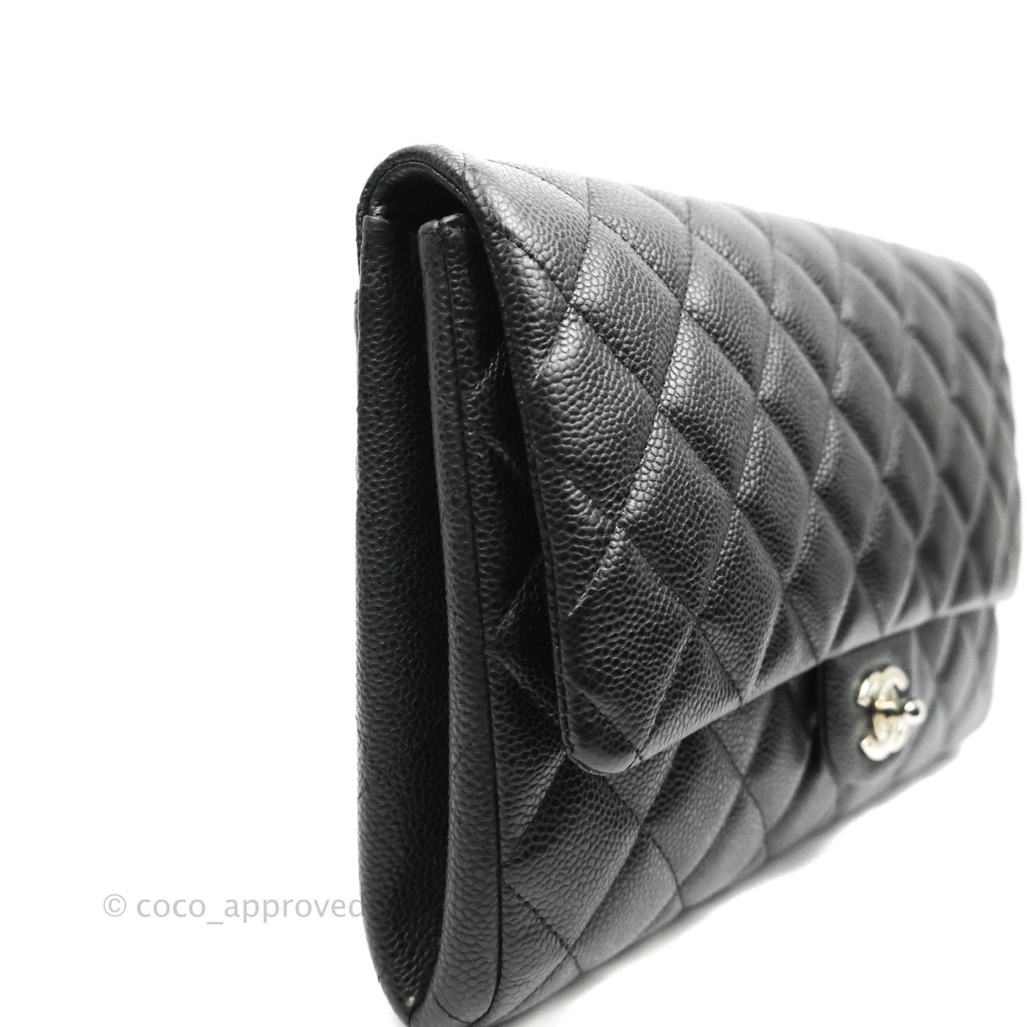 Chanel Quilted Clutch with Chain Caviar Black Silver Hardware
