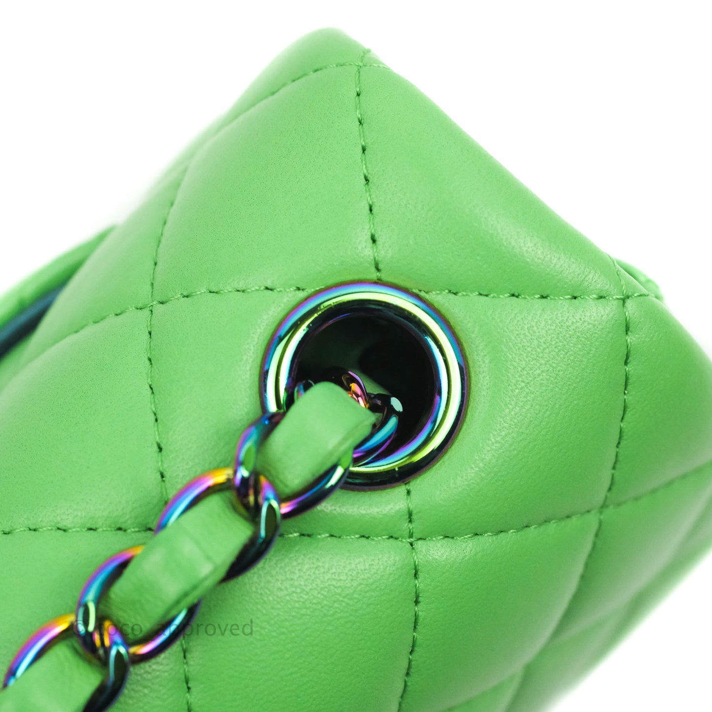Chanel Mini Rectangular Green Lambskin Rainbow Hardware