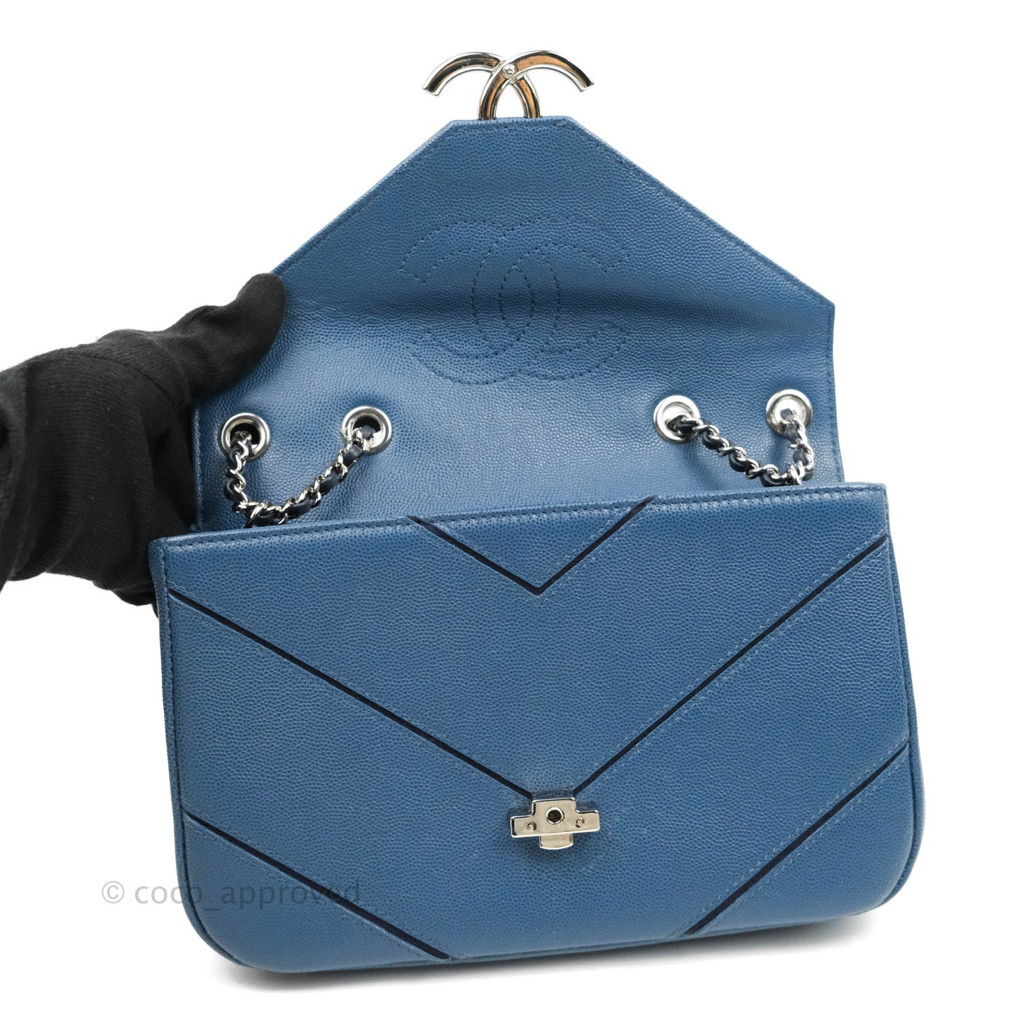 Chanel CC Chevron Flap Bag Navy Caviar Silver Hardware