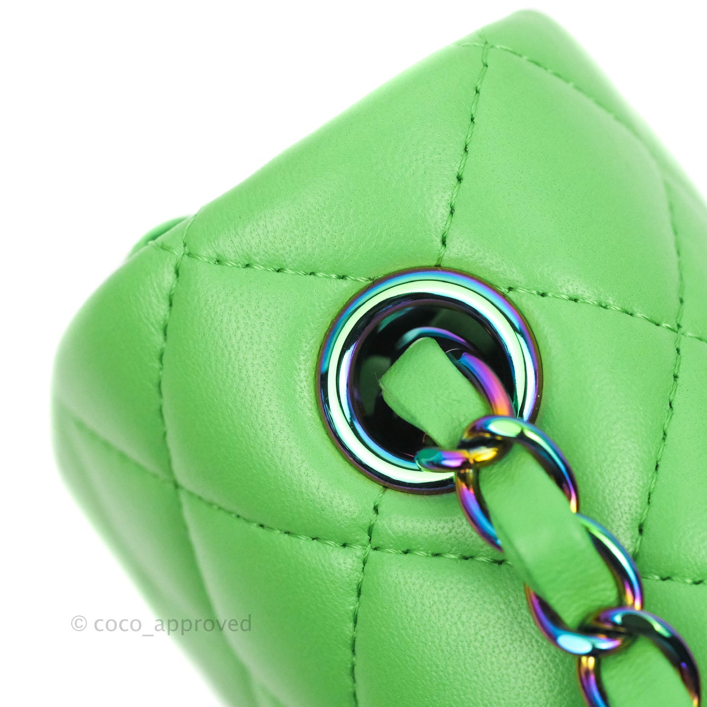 Chanel Mini Rectangular Green Lambskin Rainbow Hardware