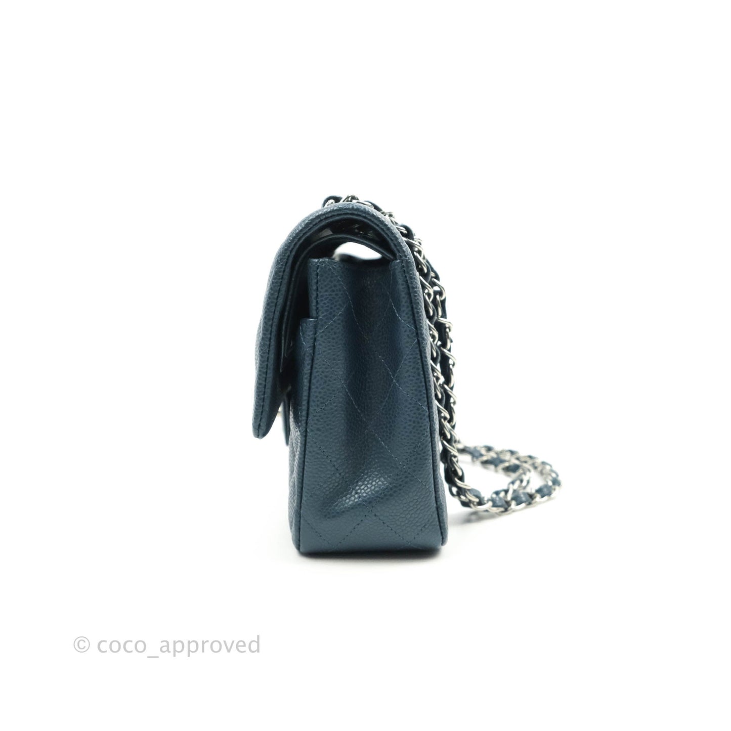 Chanel Classic M/L Medium Double Flap Pearly Blue Caviar Silver Hardware