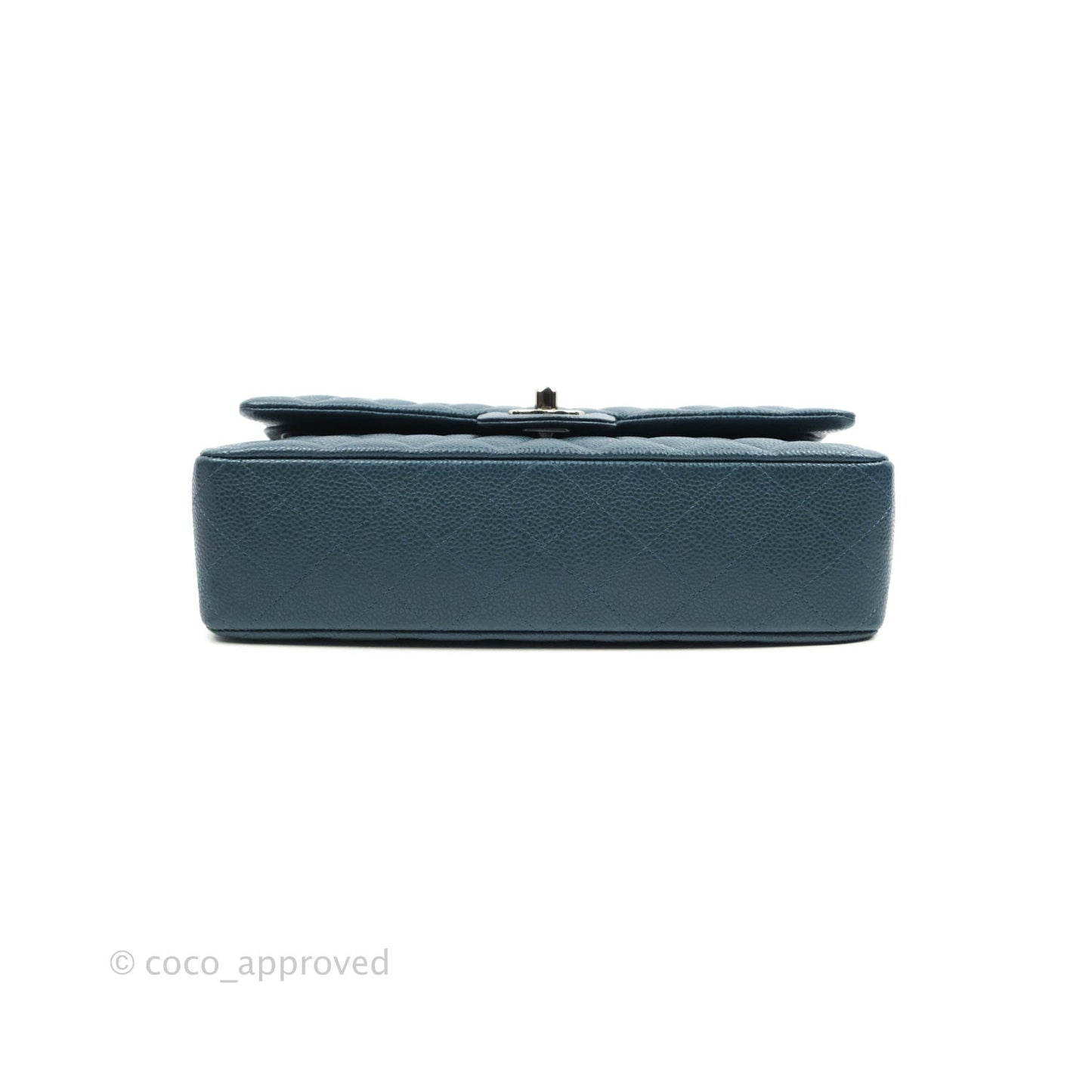 Chanel Classic M/L Medium Double Flap Pearly Blue Caviar Silver Hardware