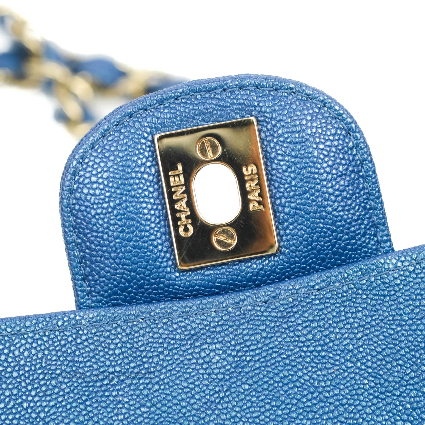 Chanel Quilted M/L Medium Double Flap Iridescent Blue Caviar Gold Hardware 19S