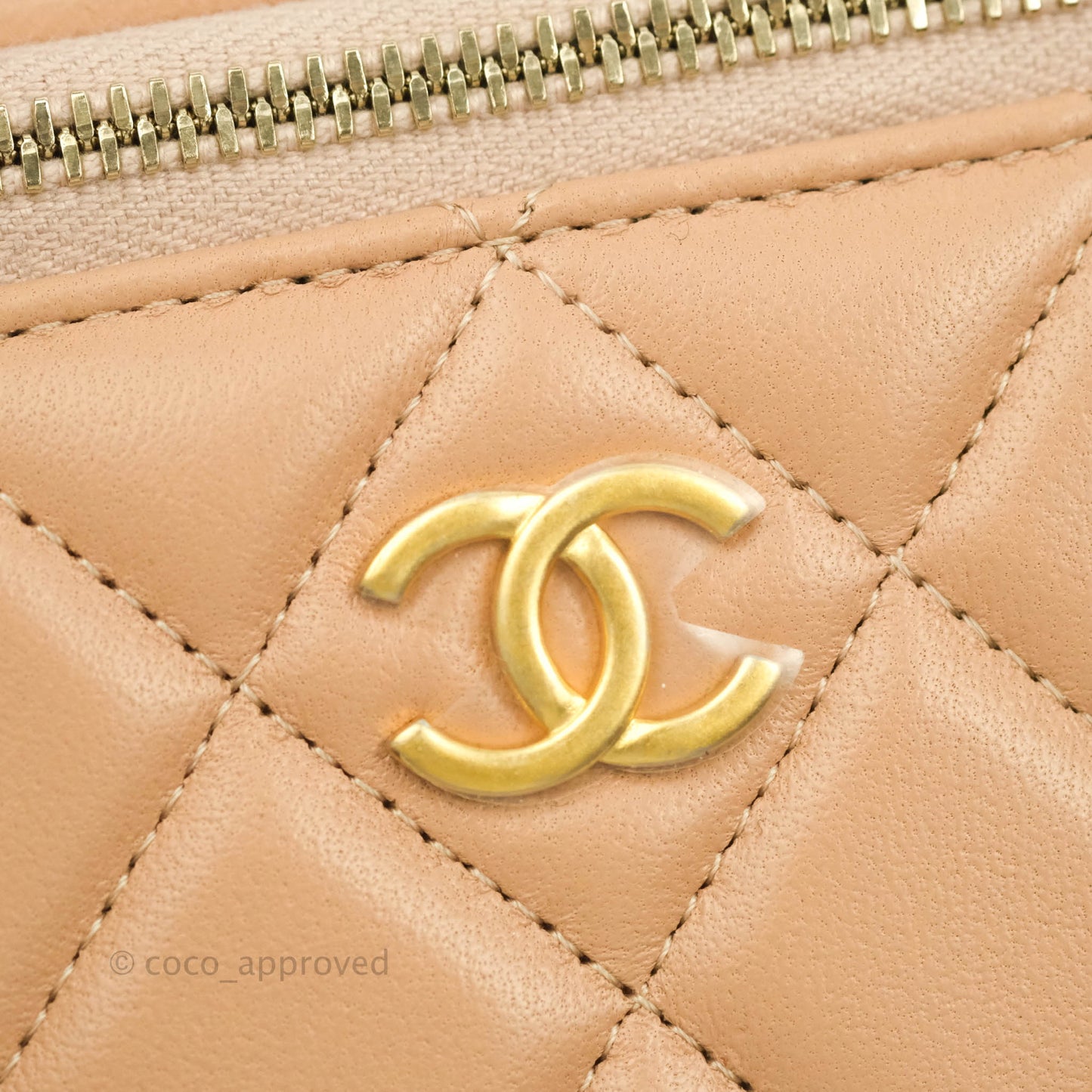 Chanel Classic Vanity Rectangular Top Handle With Chain Beige Lambskin Aged Gold Hardware