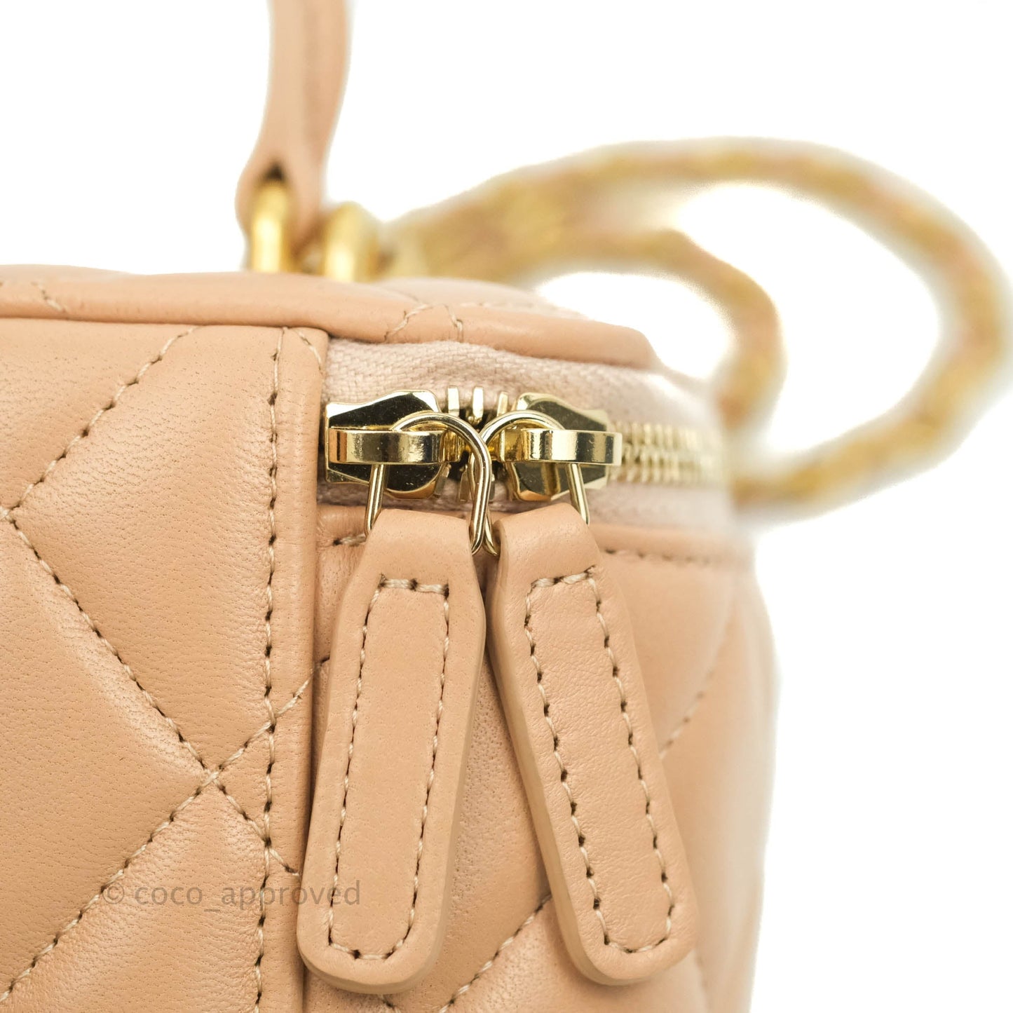 Chanel Classic Vanity Rectangular Top Handle With Chain Beige Lambskin Aged Gold Hardware