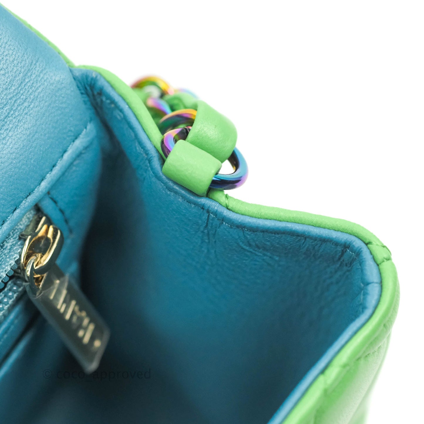 Chanel Mini Rectangular Green Lambskin Rainbow Hardware