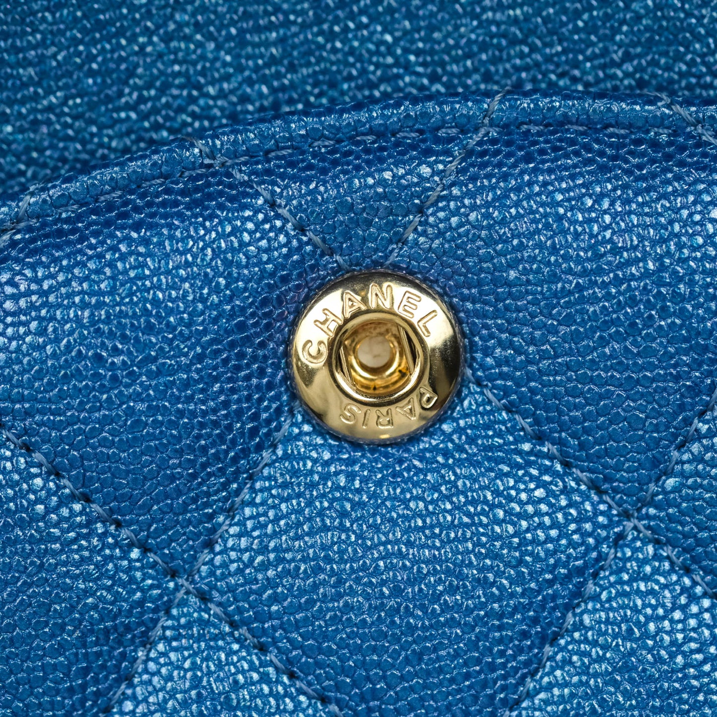 Chanel Quilted M/L Medium Double Flap Iridescent Blue Caviar Gold Hardware 19S