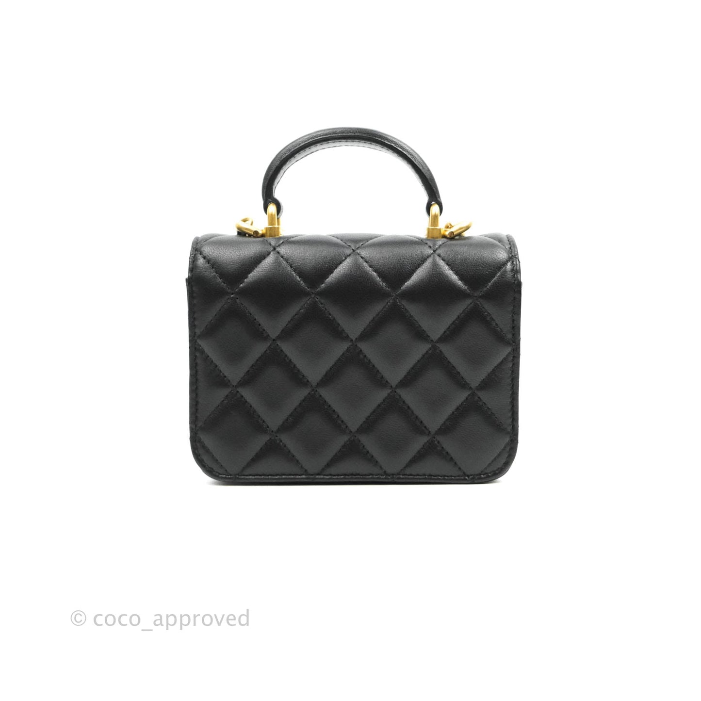 Chanel Mini Handle Flap Coin Purse With Chain Black Lambskin Gold Hardware