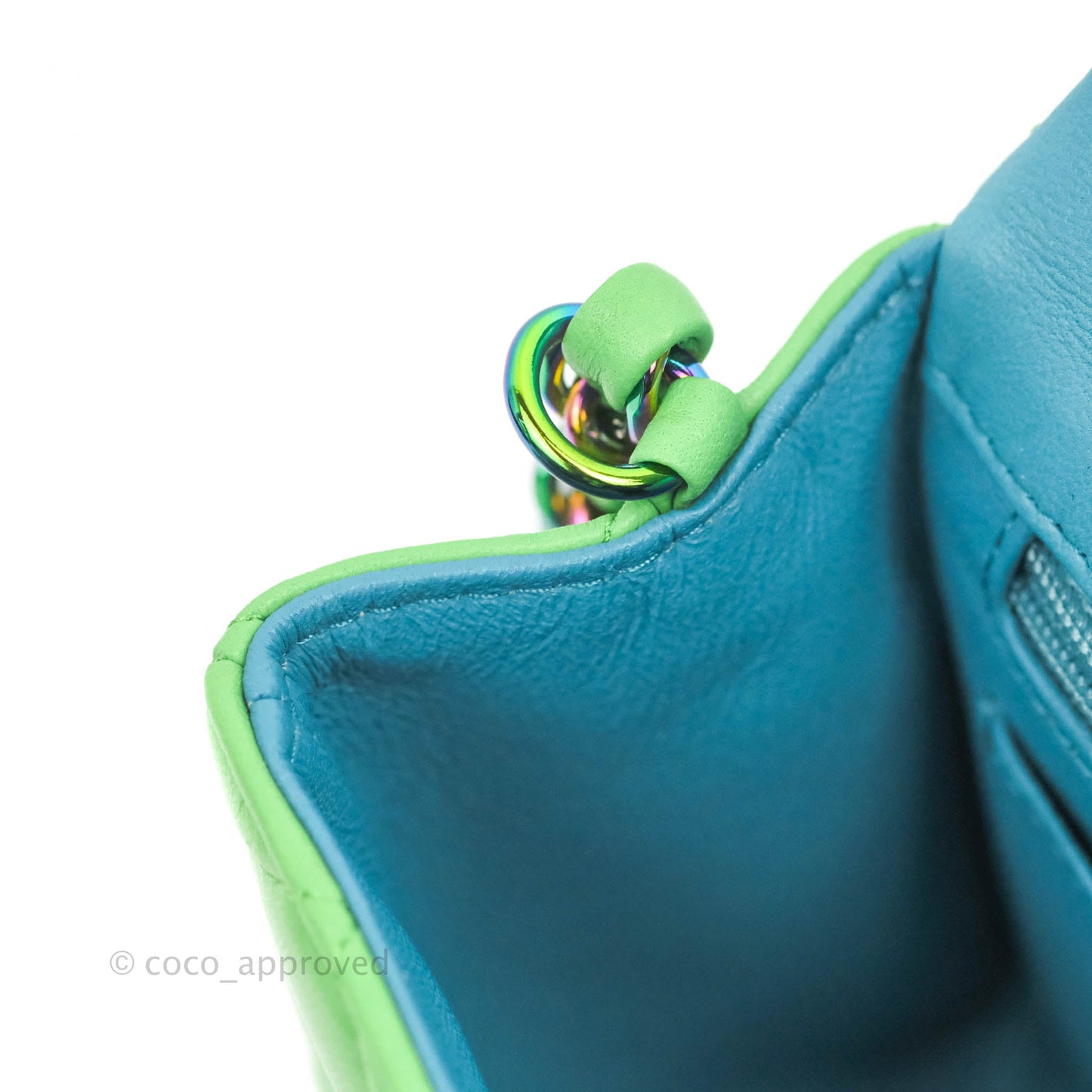 Chanel Mini Rectangular Green Lambskin Rainbow Hardware