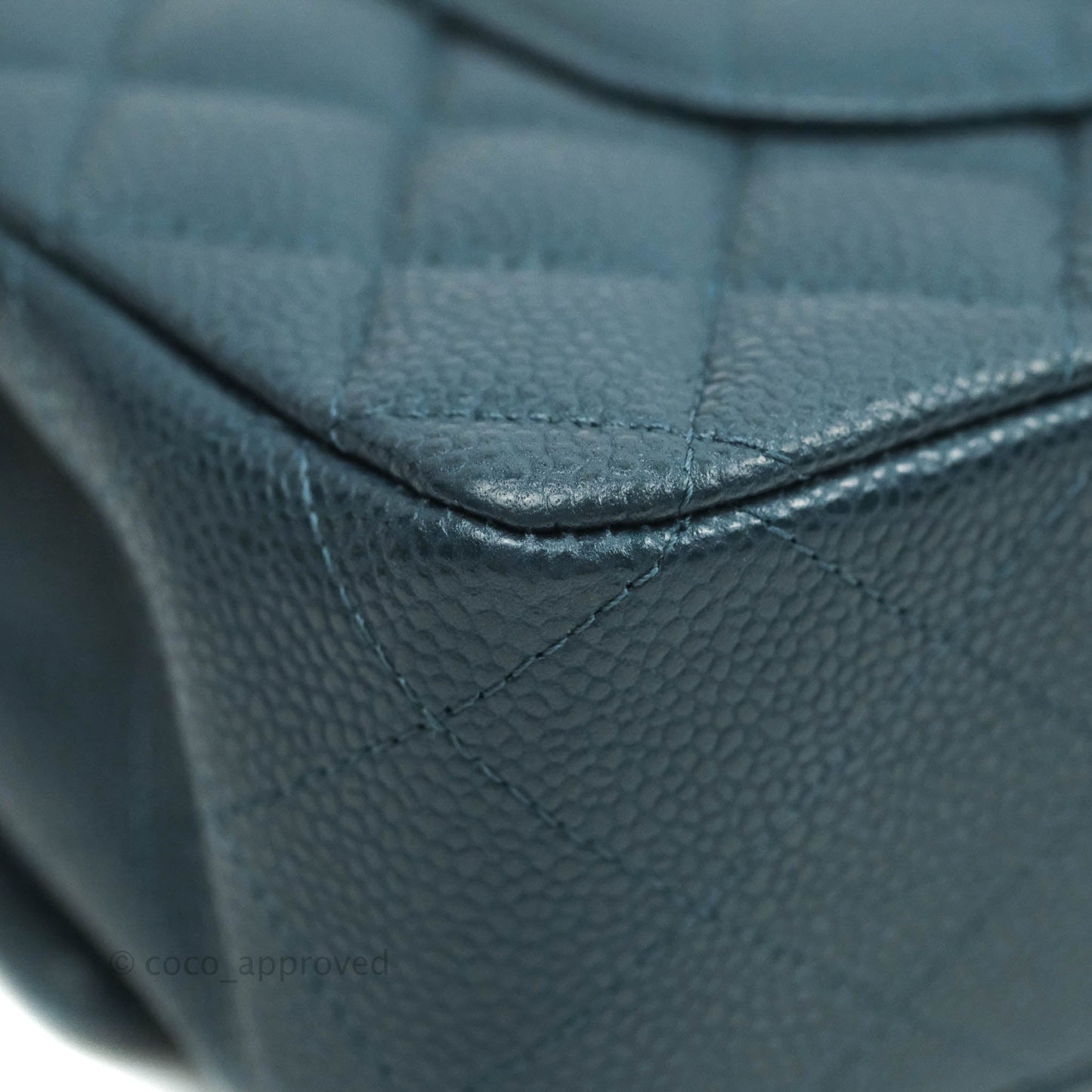 Chanel Classic M/L Medium Double Flap Pearly Blue Caviar Silver Hardware