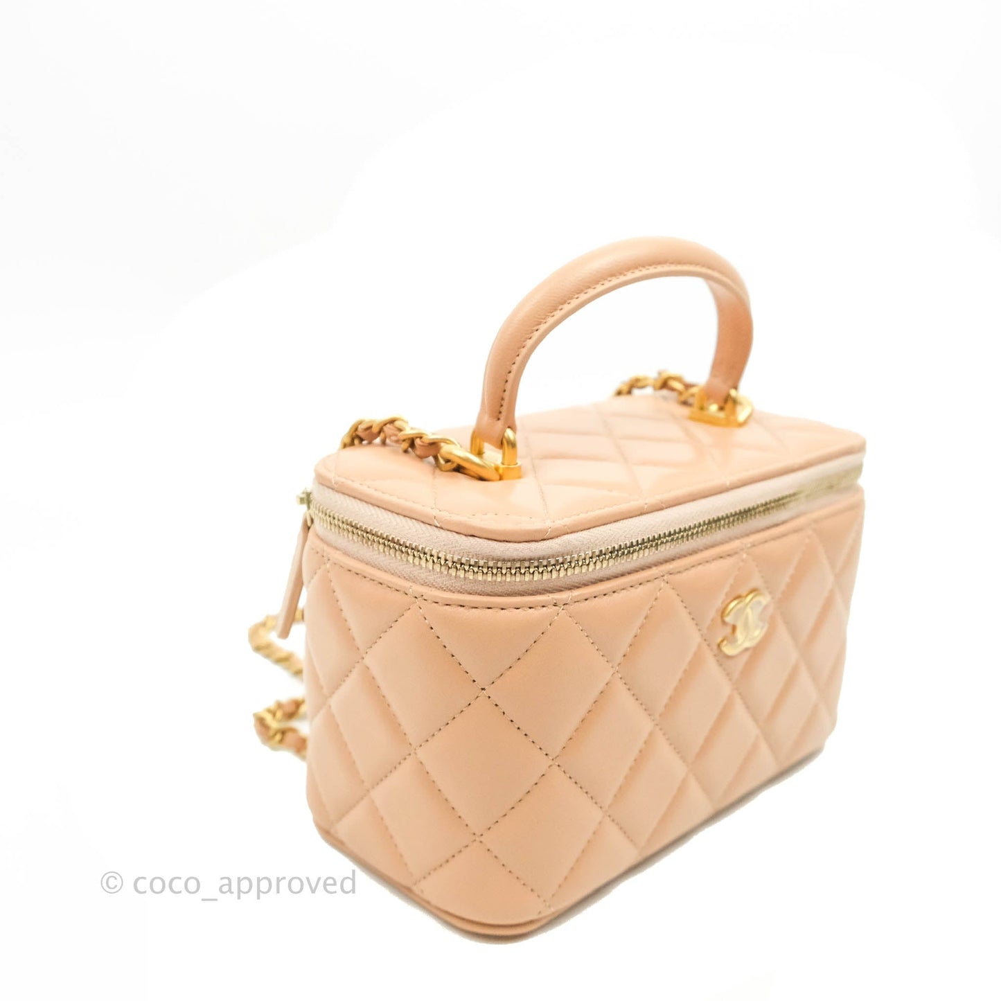 Chanel Classic Vanity Rectangular Top Handle With Chain Beige Lambskin Aged Gold Hardware