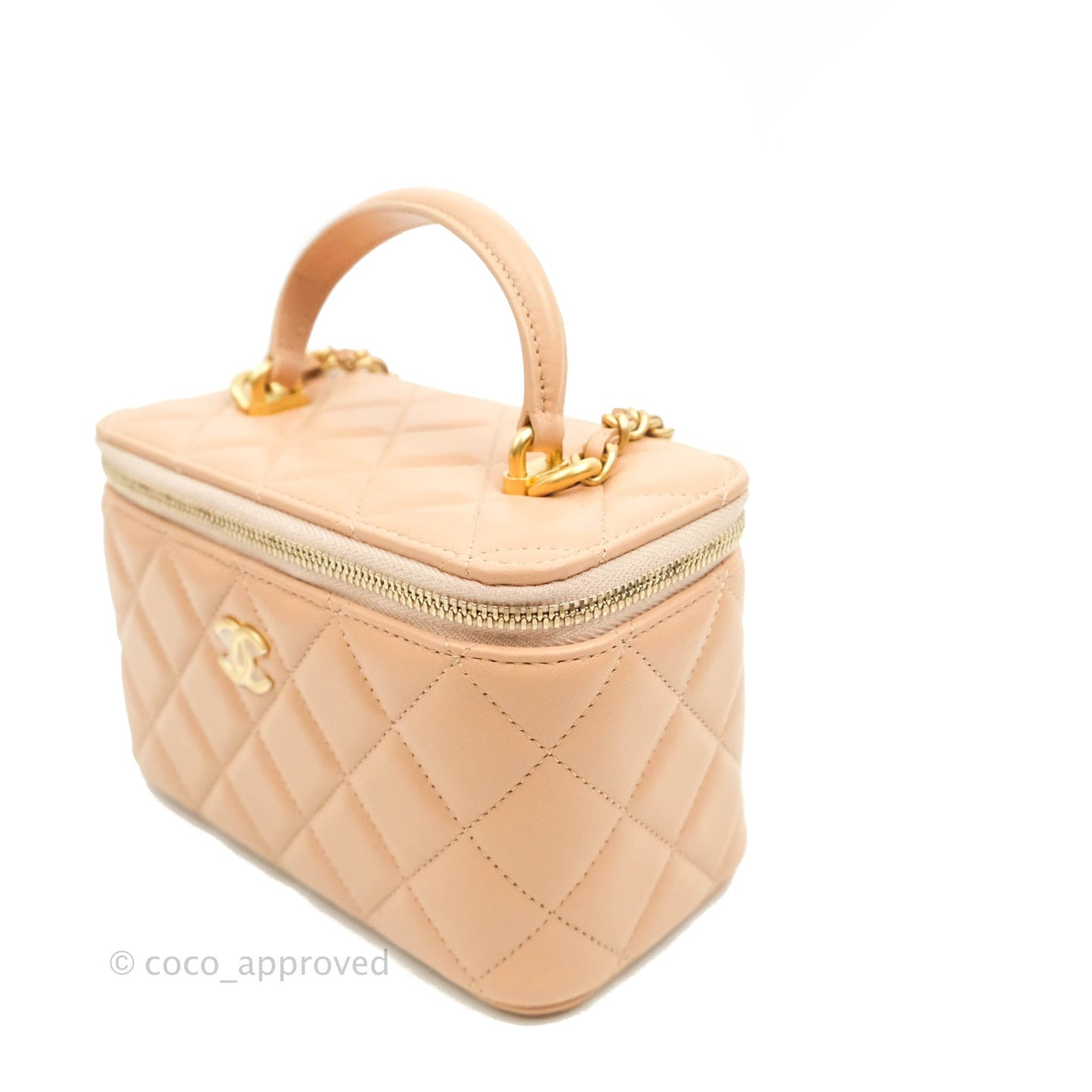 Chanel Classic Vanity Rectangular Top Handle With Chain Beige Lambskin Aged Gold Hardware