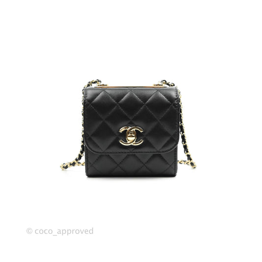 Chanel Mini Quilted Trendy CC Clutch With Chain Black Lambskin Gold Hardware