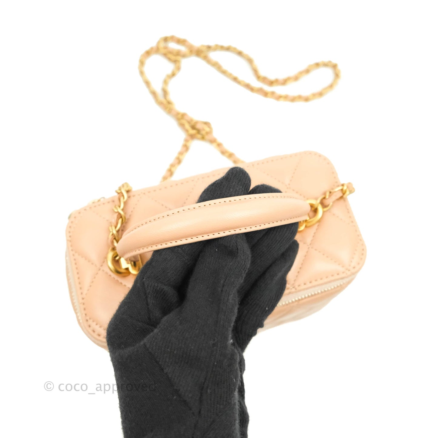 Chanel Classic Vanity Rectangular Top Handle With Chain Beige Lambskin Aged Gold Hardware