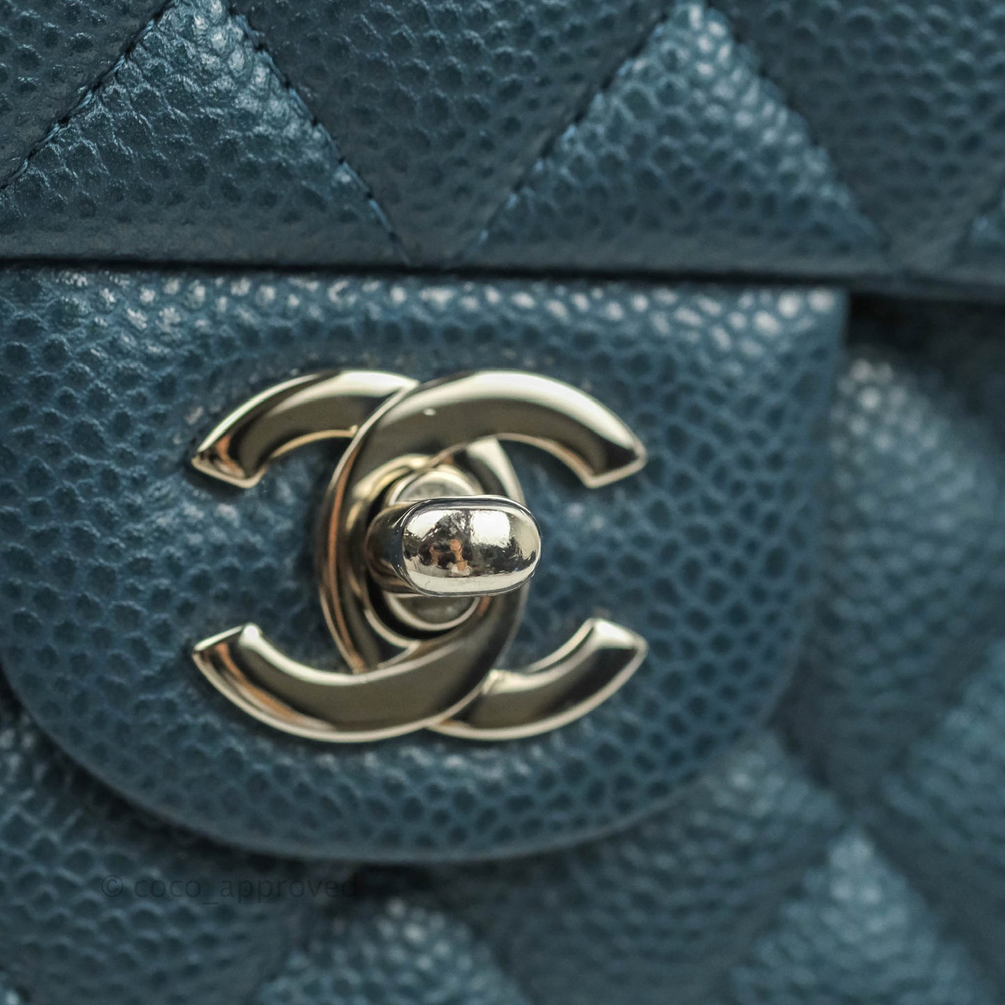 Chanel Classic M/L Medium Double Flap Pearly Blue Caviar Silver Hardware