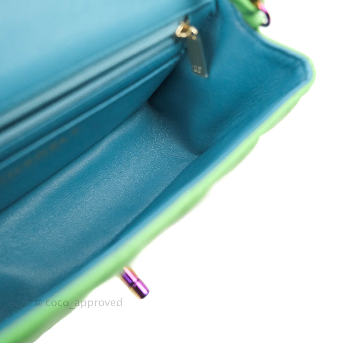 Chanel Mini Rectangular Green Lambskin Rainbow Hardware