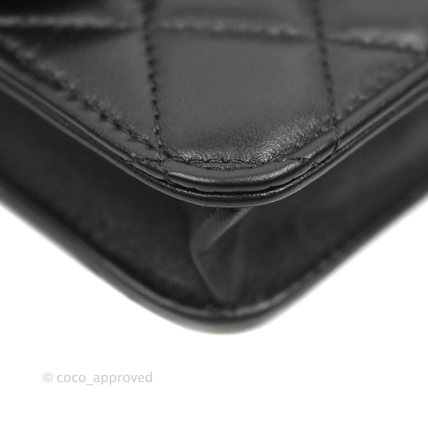 Chanel Mini Handle Flap Coin Purse With Chain Black Lambskin Gold Hardware
