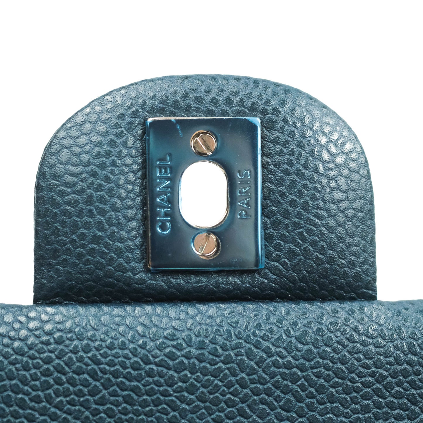 Chanel Classic M/L Medium Double Flap Pearly Blue Caviar Silver Hardware