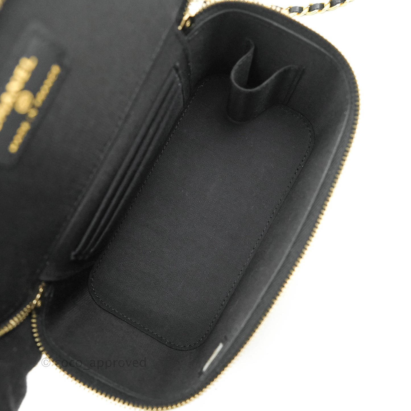 Chanel Classic Vanity Rectangular Top Handle With Chain Black Lambskin Aged Gold Hardware