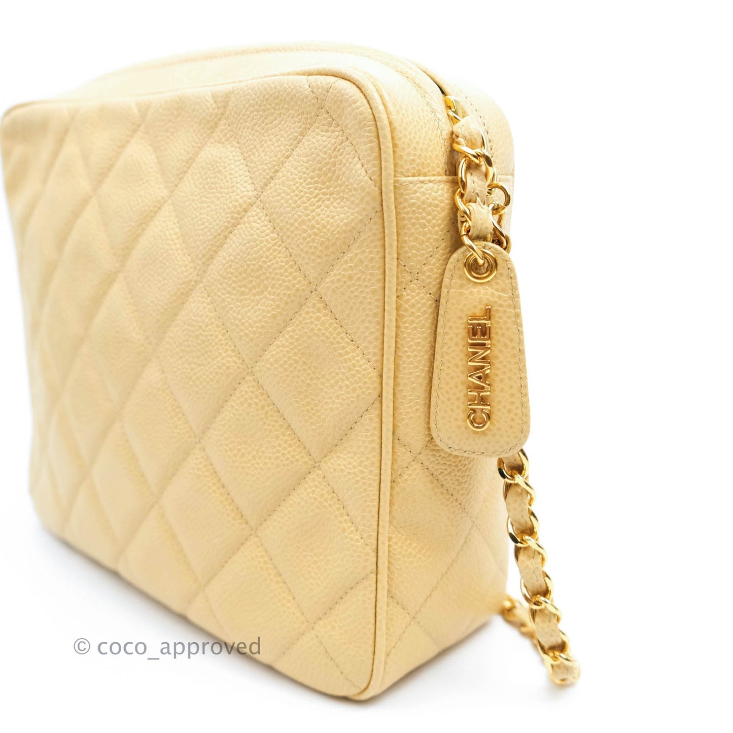 Chanel Vintage CC Large Square Camera Bag Beige Caviar 24K Gold Hardware