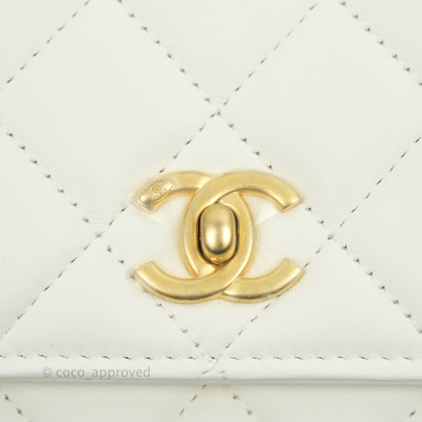 Chanel Quilted Pearl Crush Wallet on Chain WOC White Lambskin Aged Gold Hardware
