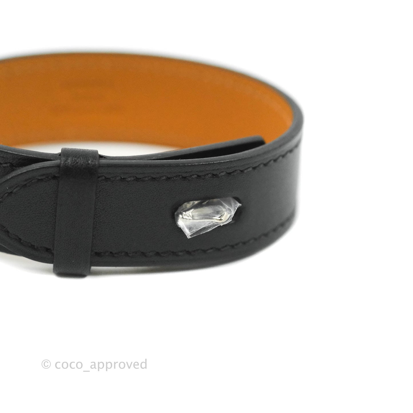 Hermès Panache Bracelet Black Tadelakt Calfskin Palladium Hardware Size T4