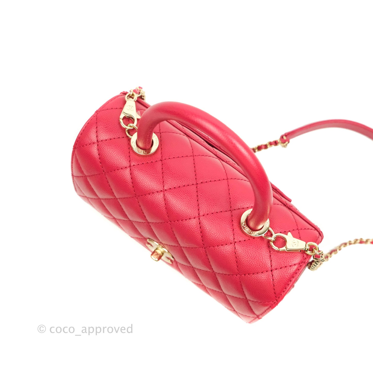 Chanel Small (Mini) Coco Handle Quilted Rosy Red Caviar Gold Hardware 21A