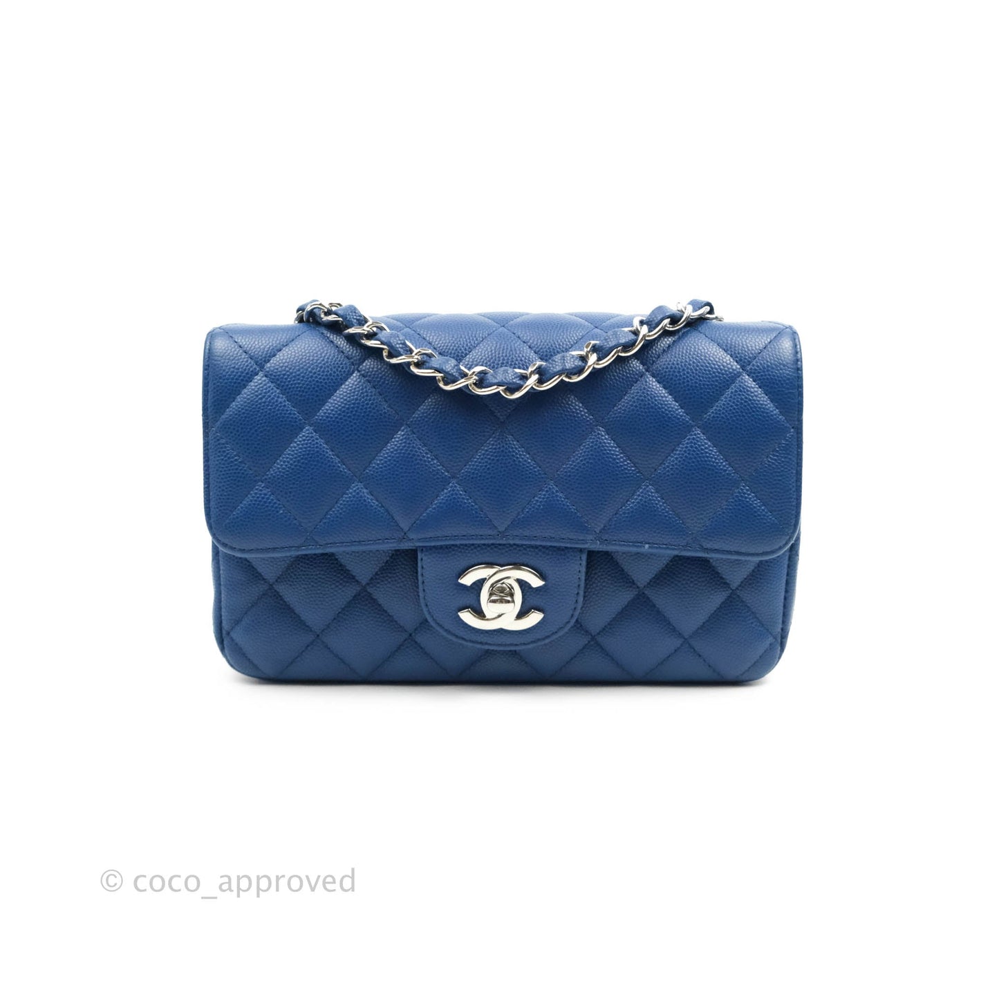 Chanel Quilted Mini Rectangular Flap Blue Caviar Silver Hardware