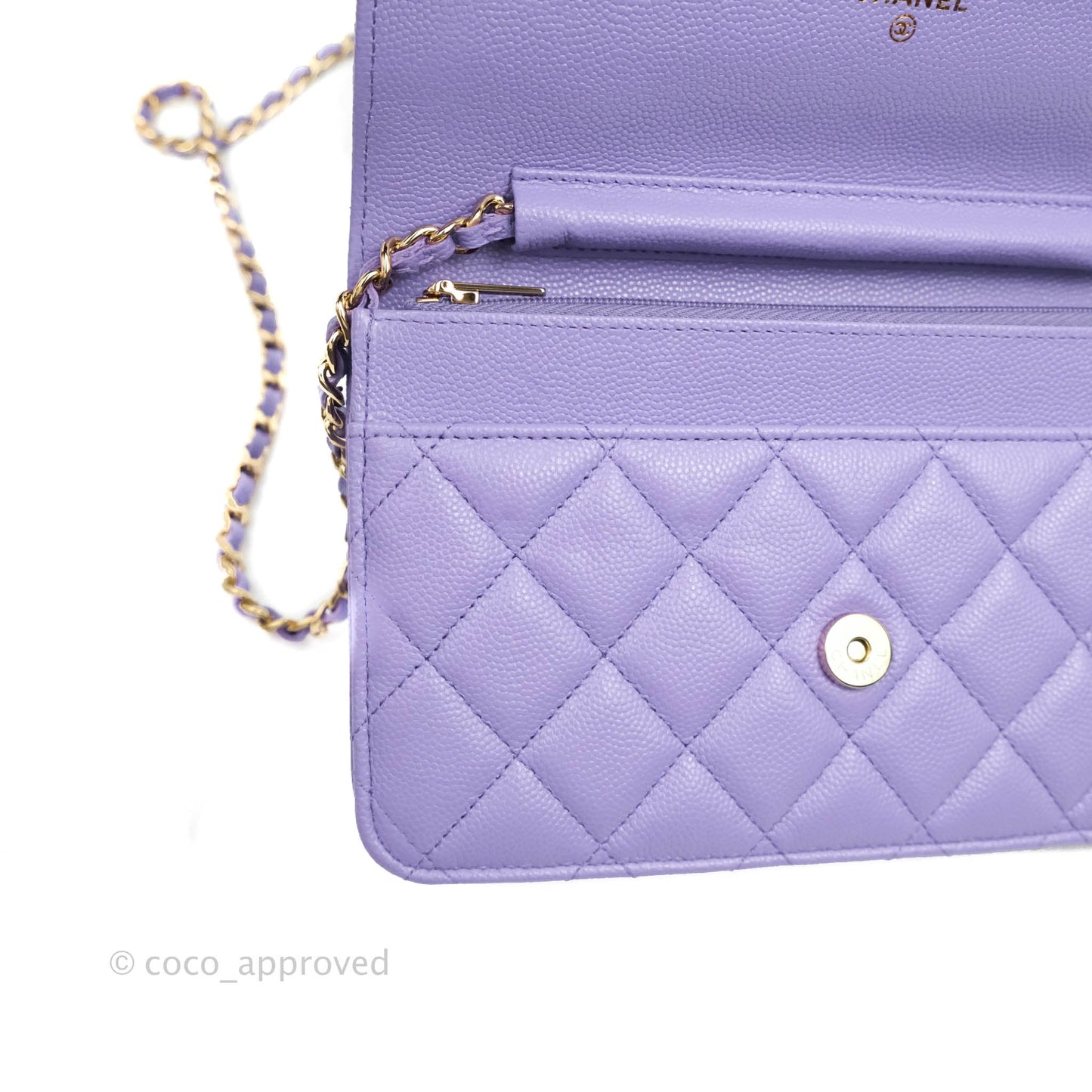 Chanel Quilted Wallet on Chain WOC Purple Caviar Gold Hardware 20S