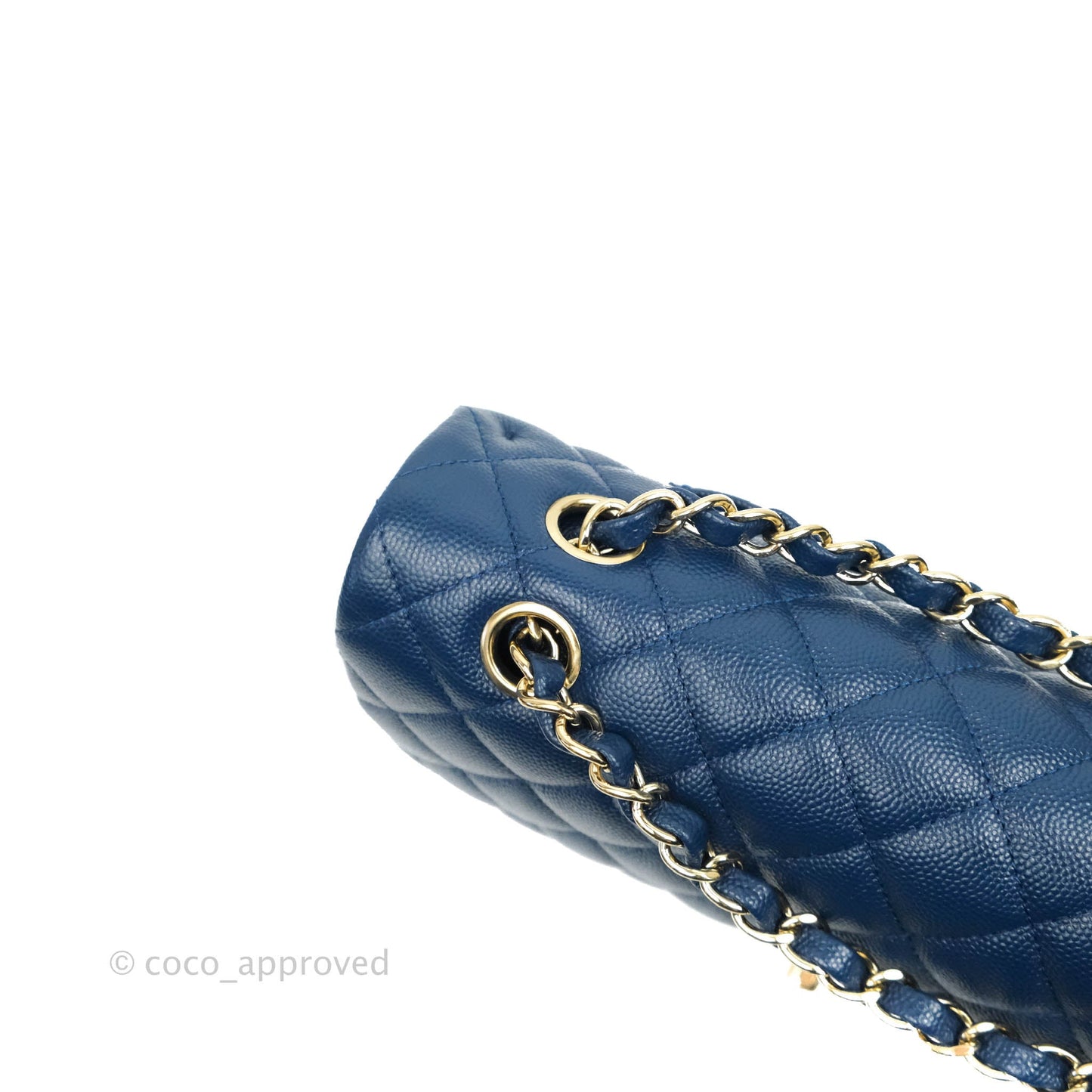 Chanel Quilted M/L Medium Double Flap Blue Caviar Gold Hardware 19C