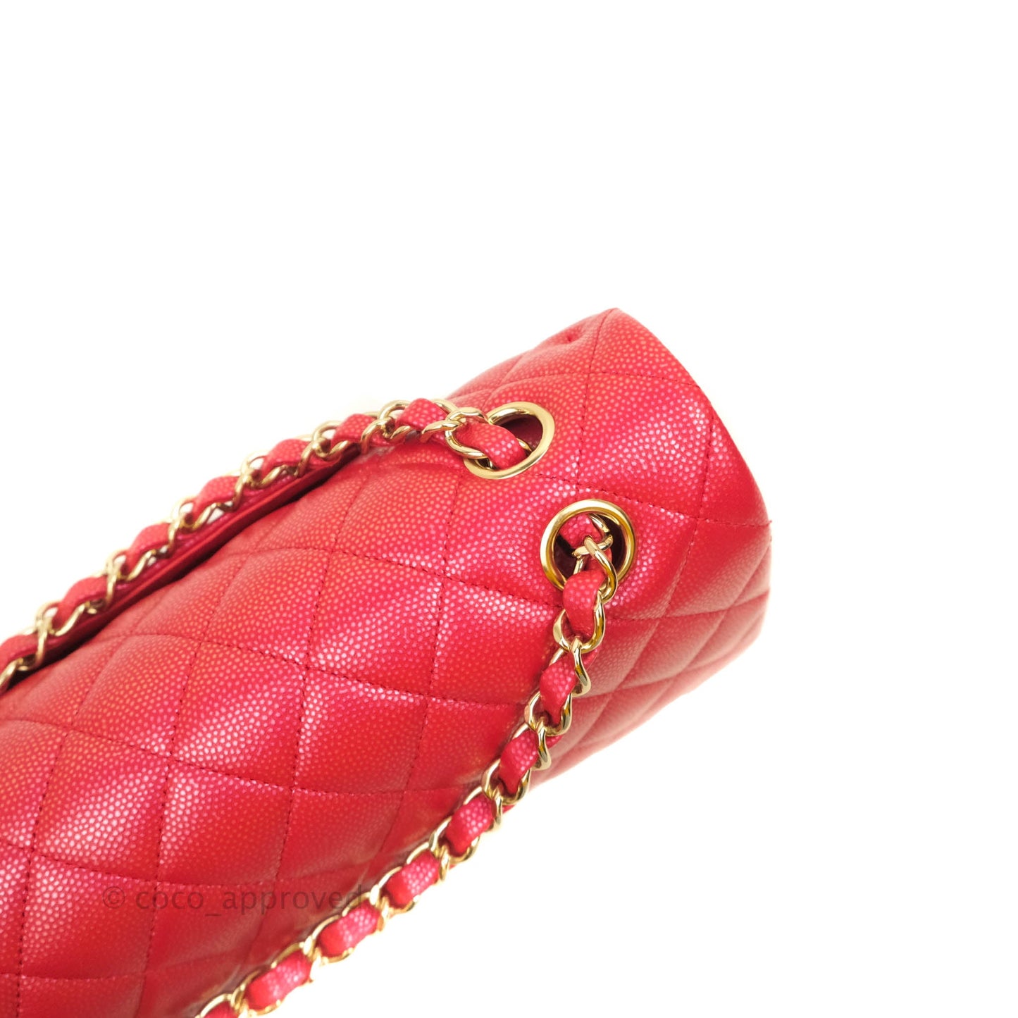 Chanel Classic M/L Medium Double Flap Iridescent Red Caviar Gold Hardware 21S