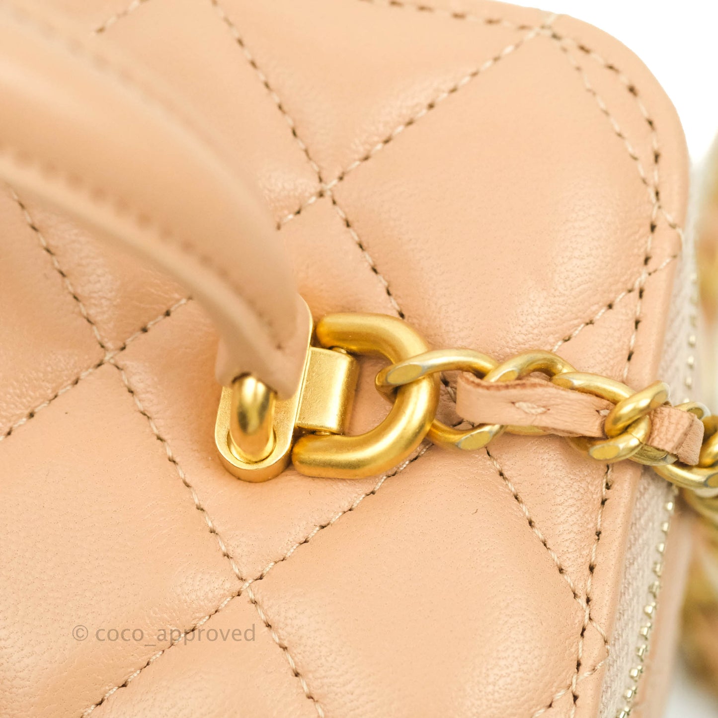 Chanel Classic Vanity Rectangular Top Handle With Chain Beige Lambskin Aged Gold Hardware