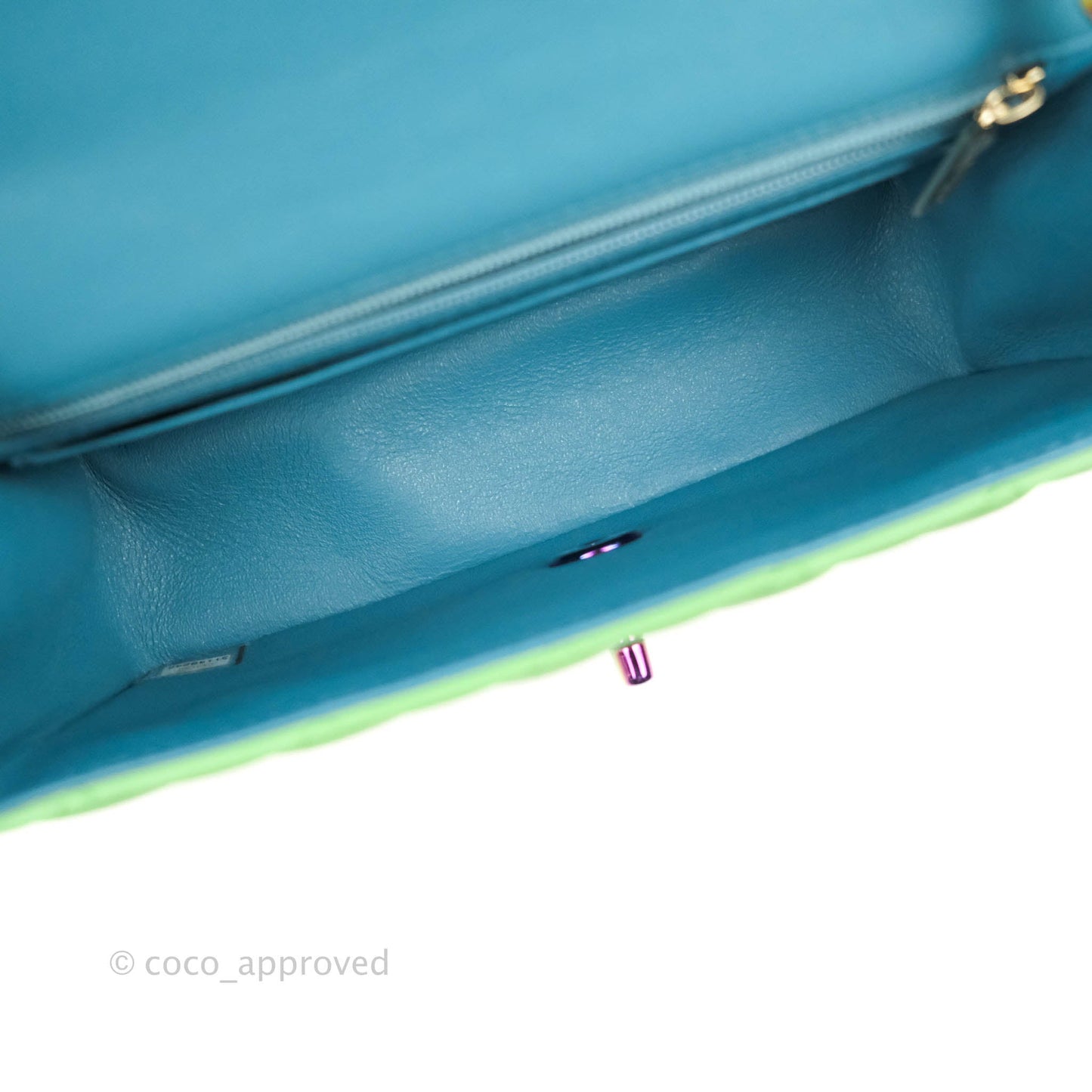 Chanel Mini Rectangular Green Lambskin Rainbow Hardware