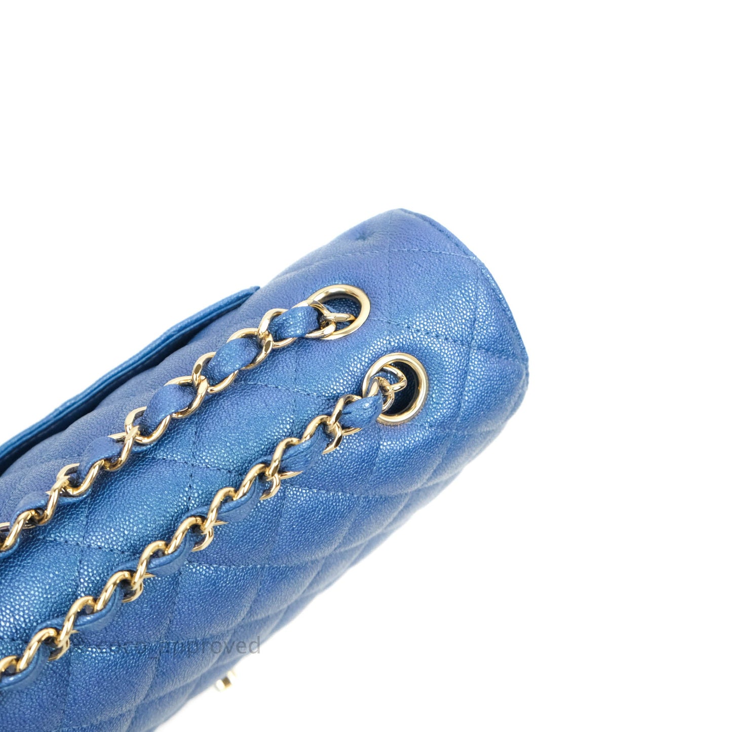 Chanel Quilted M/L Medium Double Flap Iridescent Blue Caviar Gold Hardware 19S