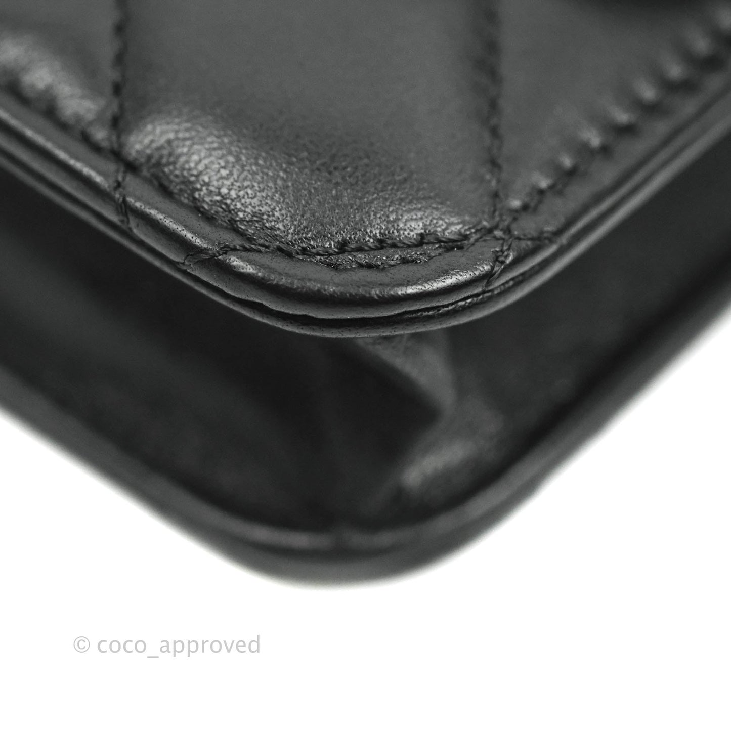 Chanel Mini Handle Flap Coin Purse With Chain Black Lambskin Gold Hardware