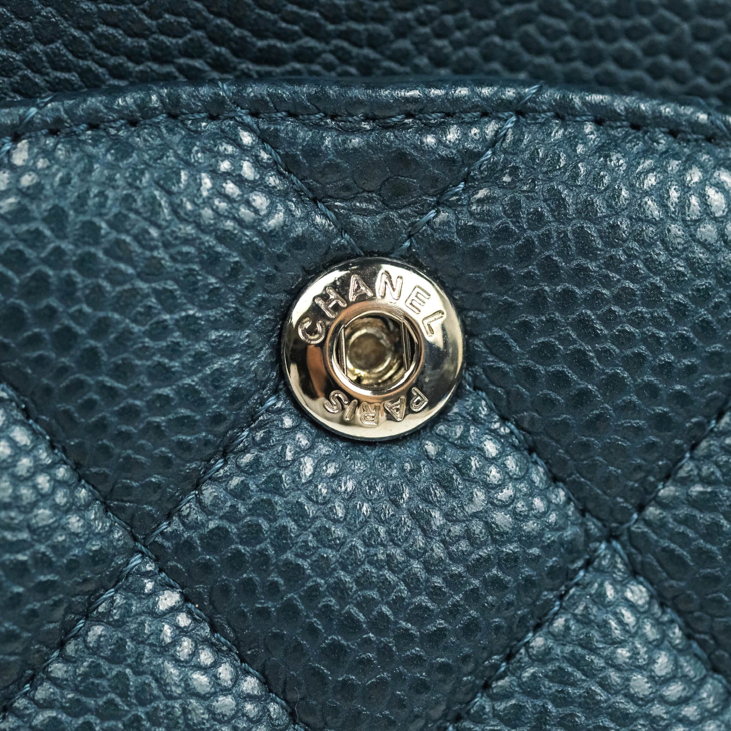 Chanel Classic M/L Medium Double Flap Pearly Blue Caviar Silver Hardware