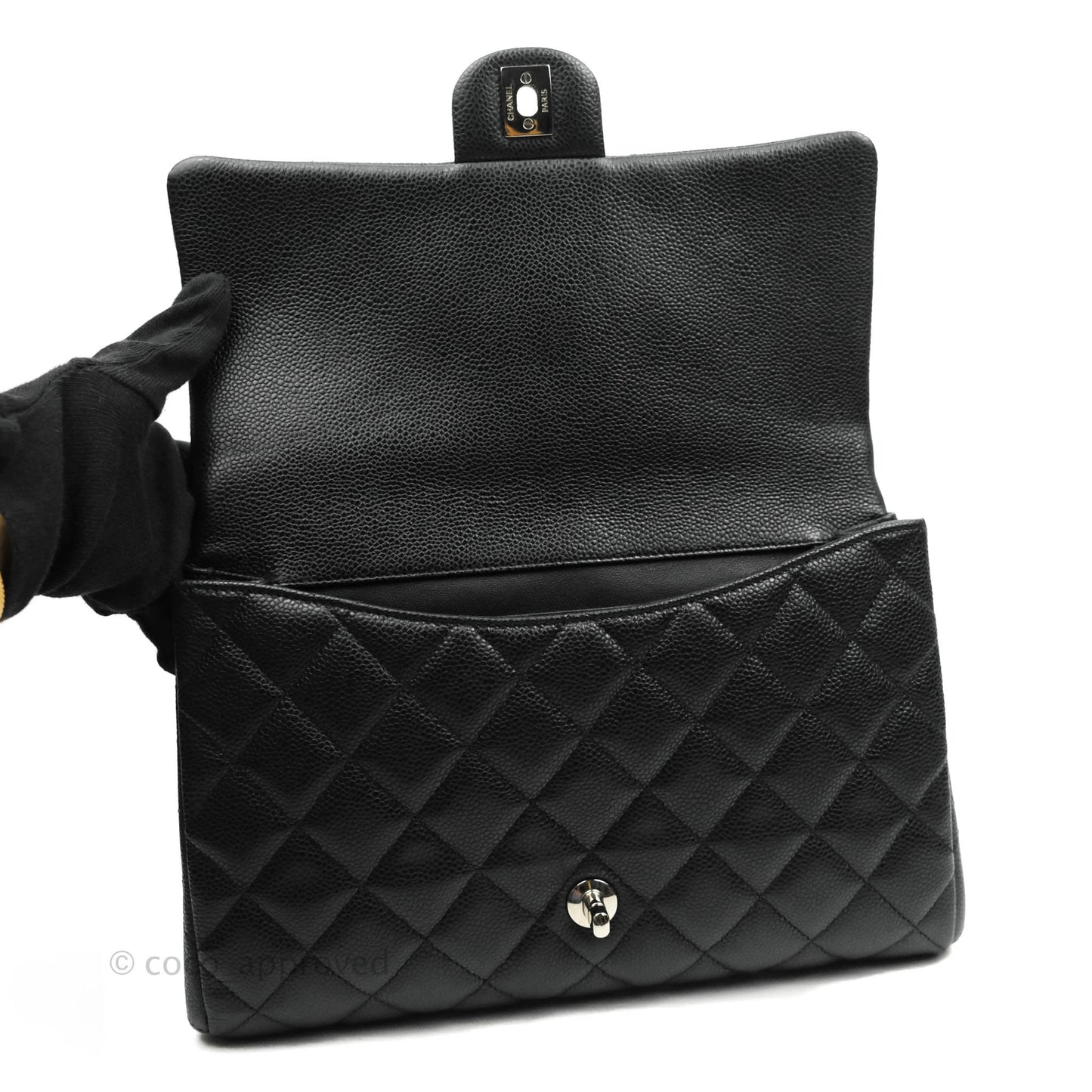 Chanel Quilted Clutch with Chain Caviar Black Silver Hardware