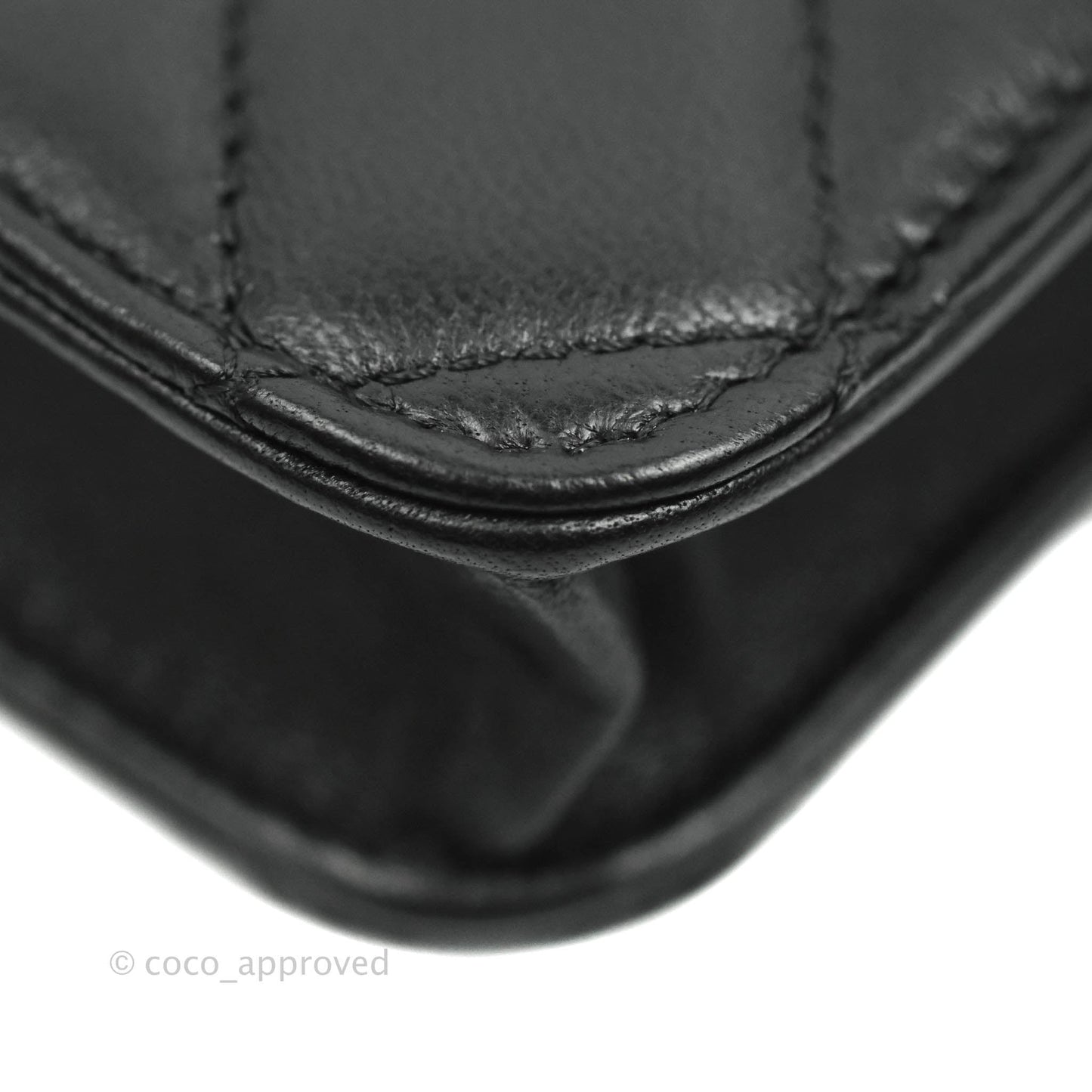 Chanel Mini Handle Flap Coin Purse With Chain Black Lambskin Gold Hardware