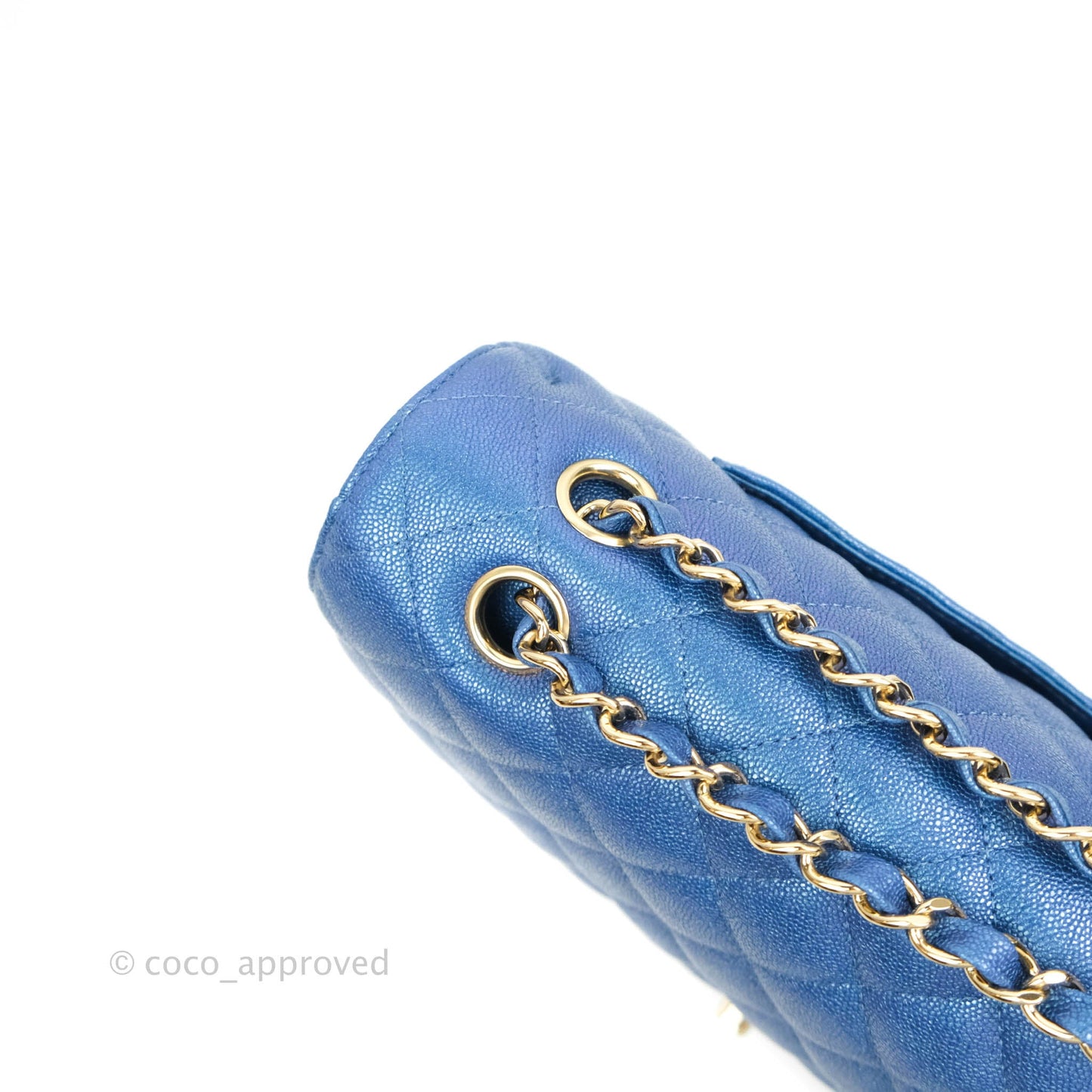 Chanel Quilted M/L Medium Double Flap Iridescent Blue Caviar Gold Hardware 19S