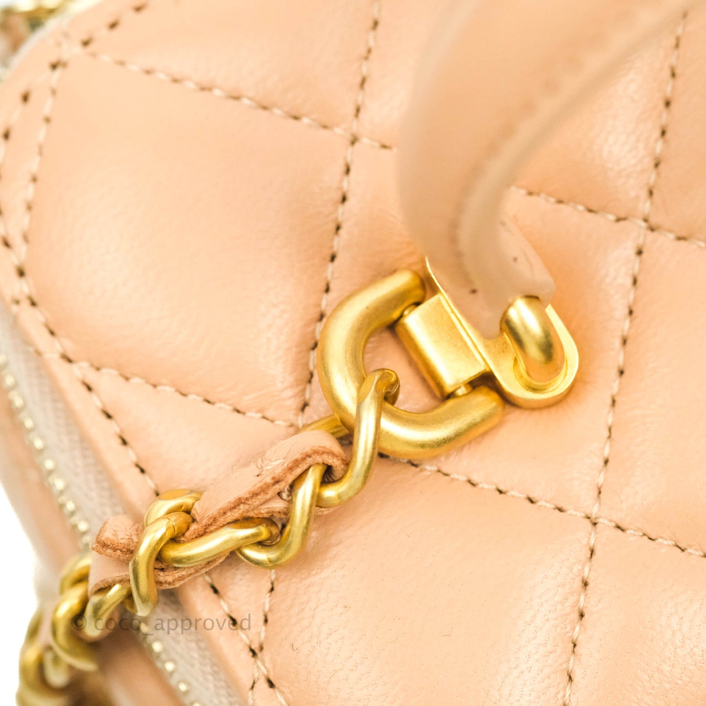 Chanel Classic Vanity Rectangular Top Handle With Chain Beige Lambskin Aged Gold Hardware