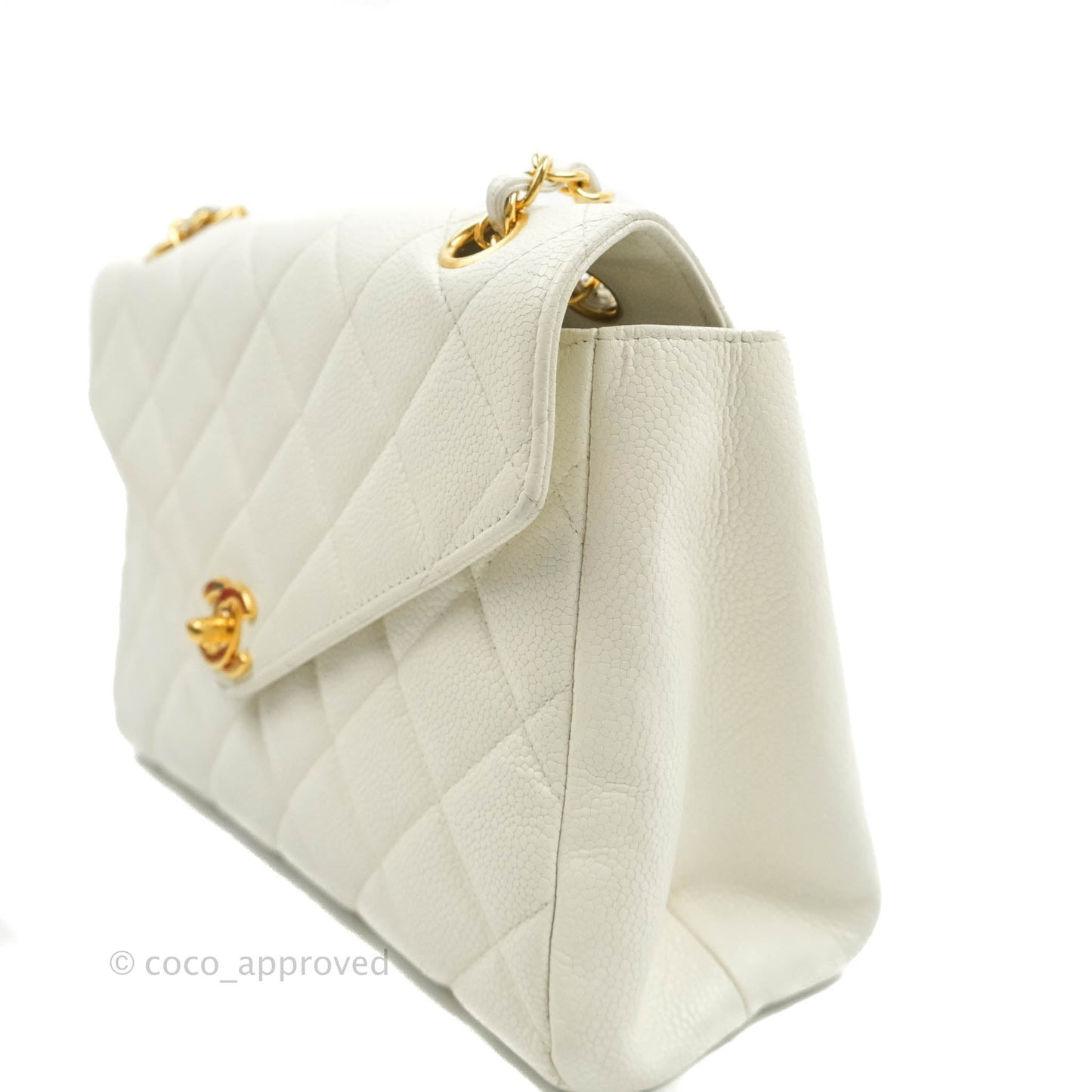 Chanel Vintage Quilted Flap Bag White Caviar 24K Gold Hardware
